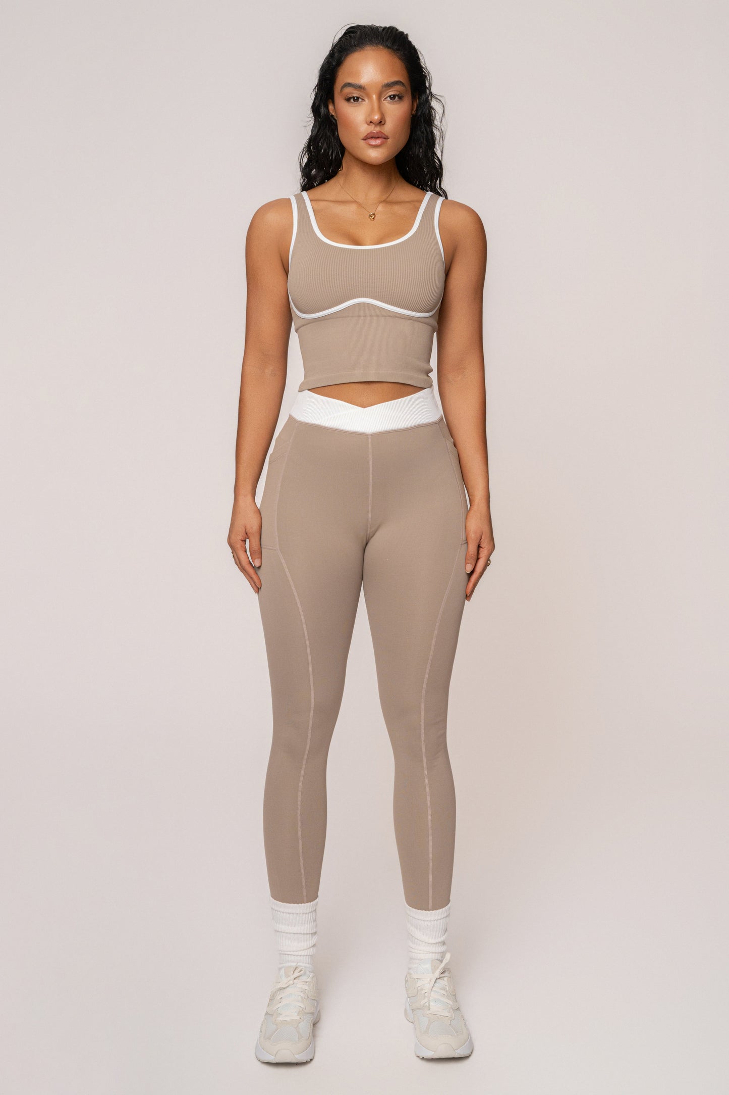 Beige/White Inspire Movement Leggings JLUXLABEL