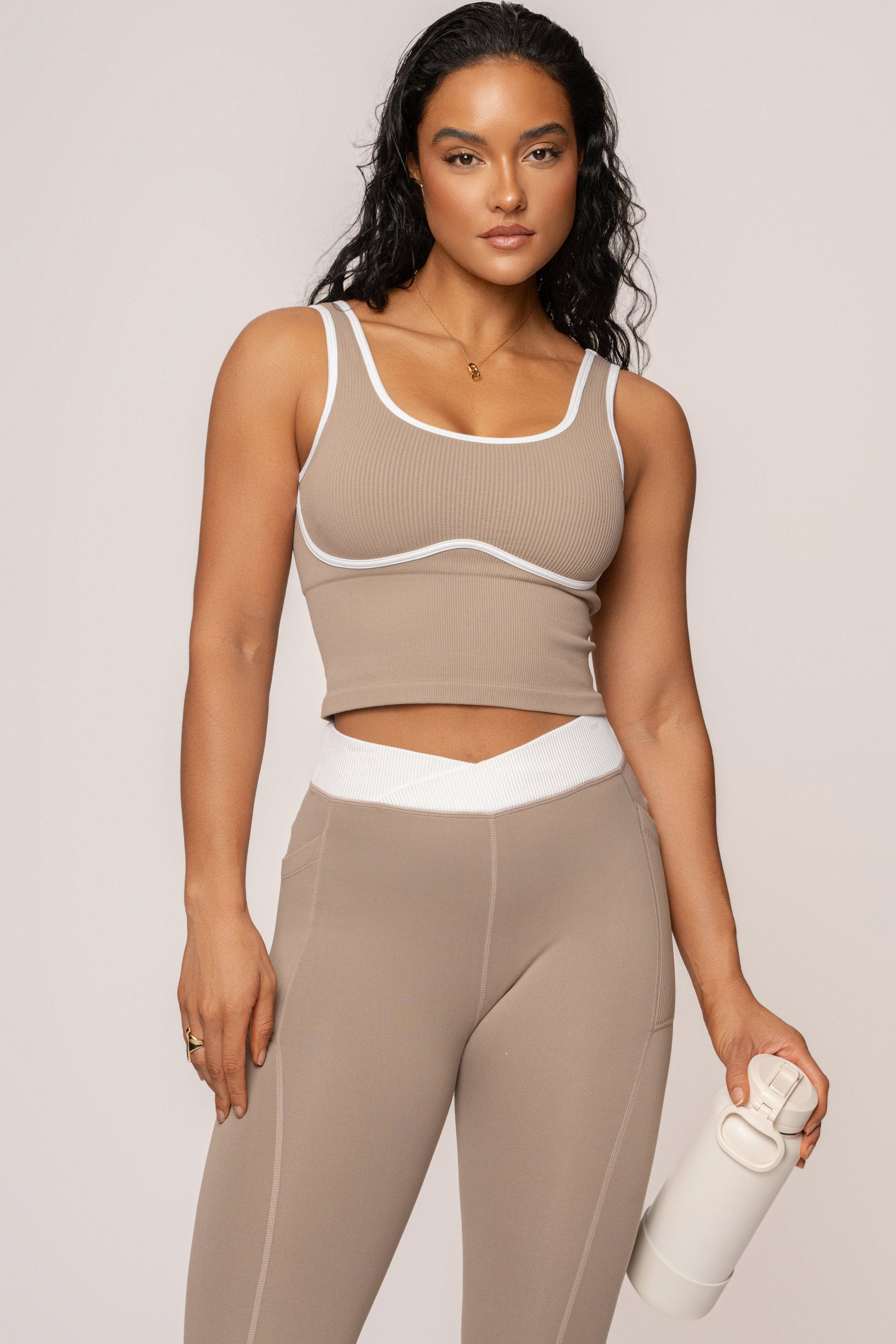 Beige/White Inspire Movement Leggings JLUXLABEL