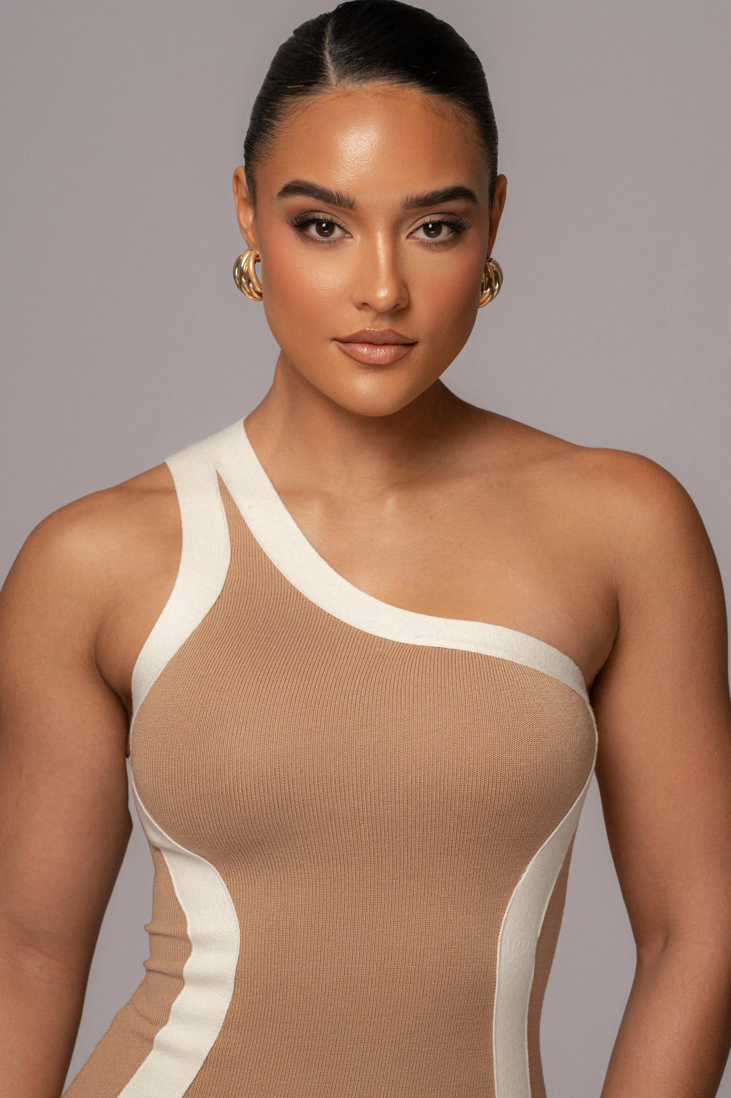Beige Breann Contrast Maxi Dress JLUXLABEL
