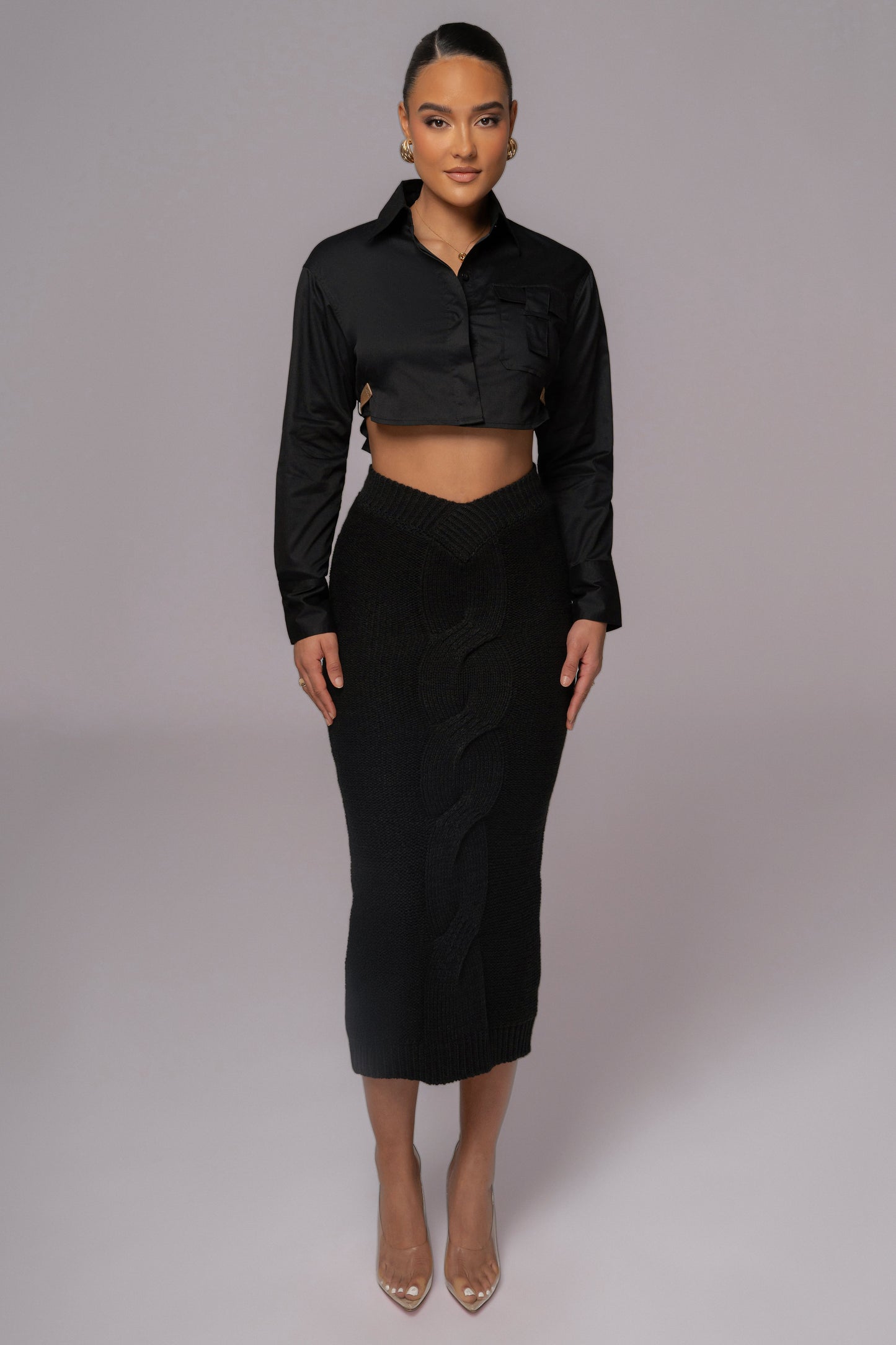 Black Merine Knit Midi Skirt