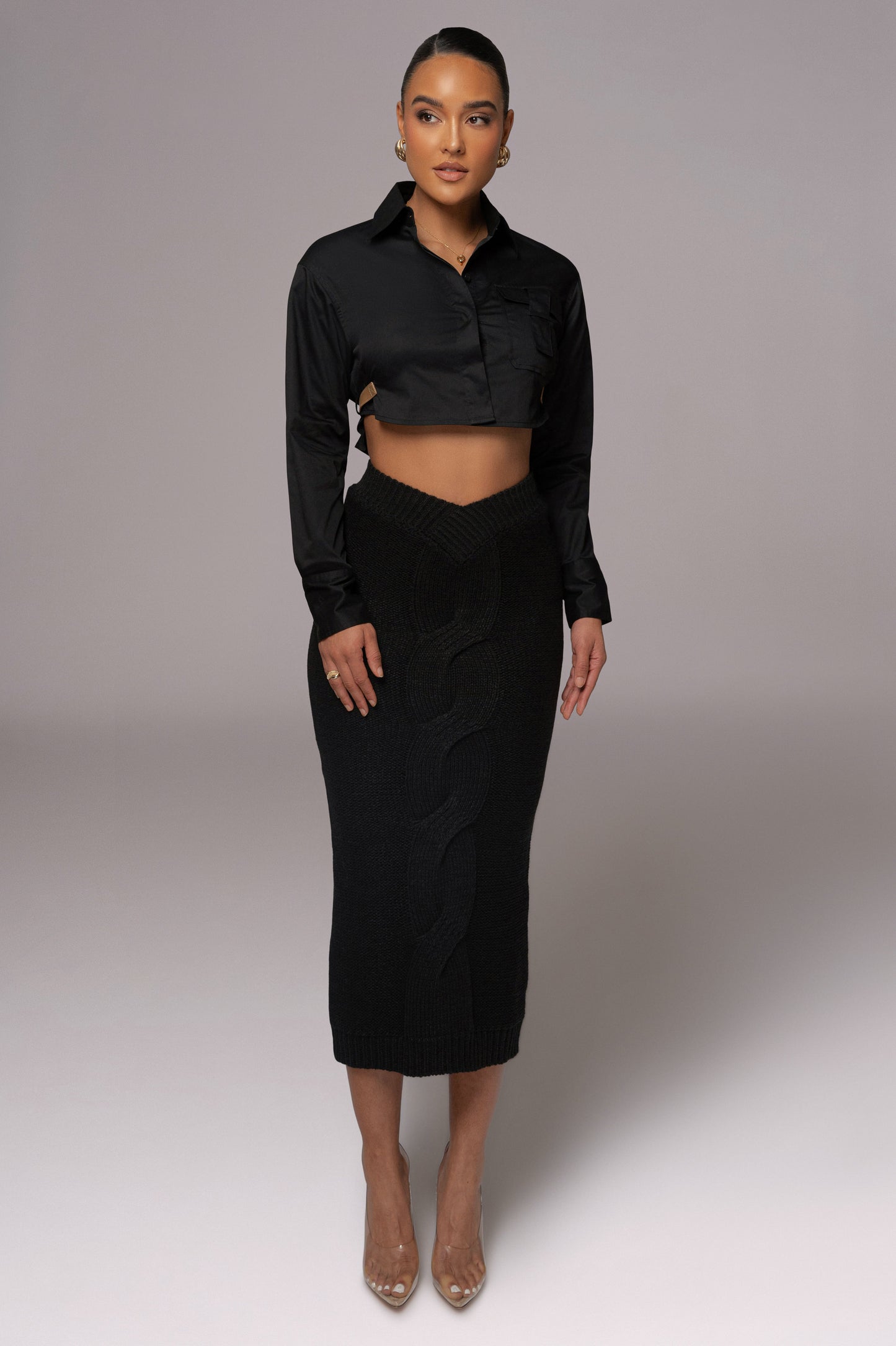 Black Merine Knit Midi Skirt