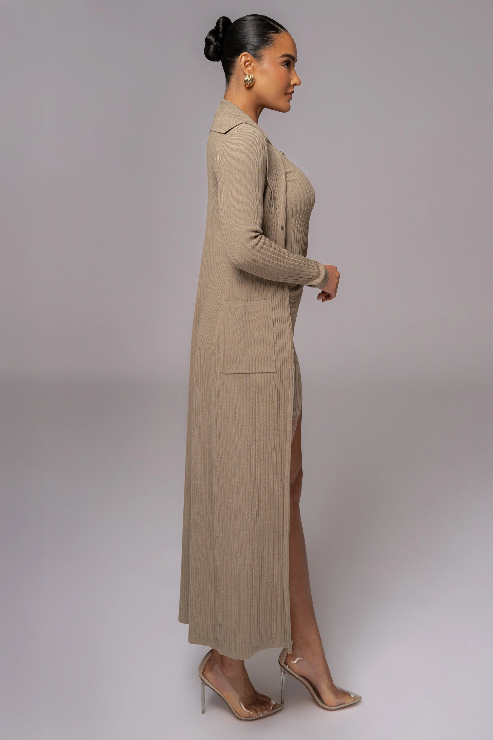 Taupe Lida Ribbed Duster JLUXLABEL
