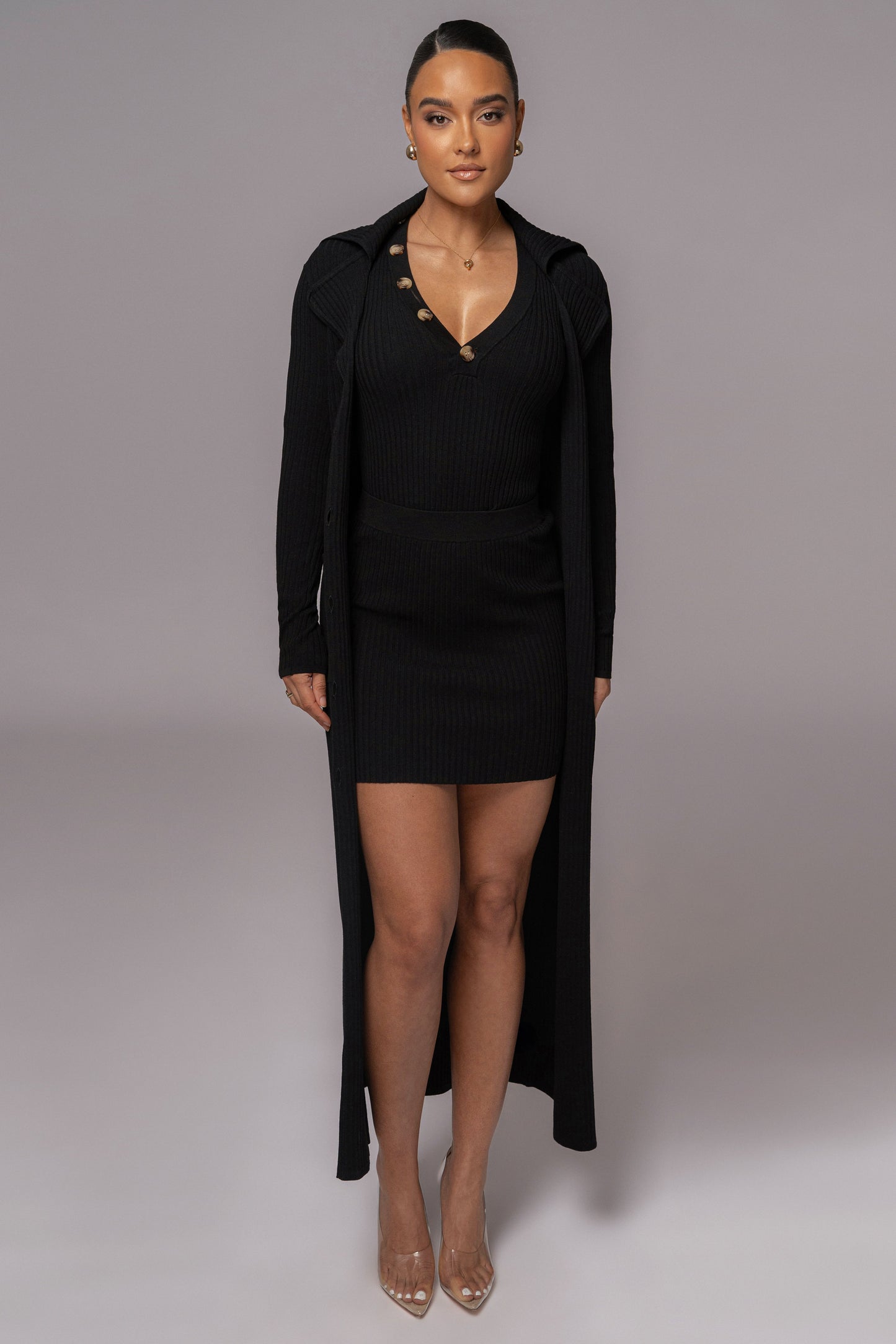 Black Jessy Ribbed Skirt Set