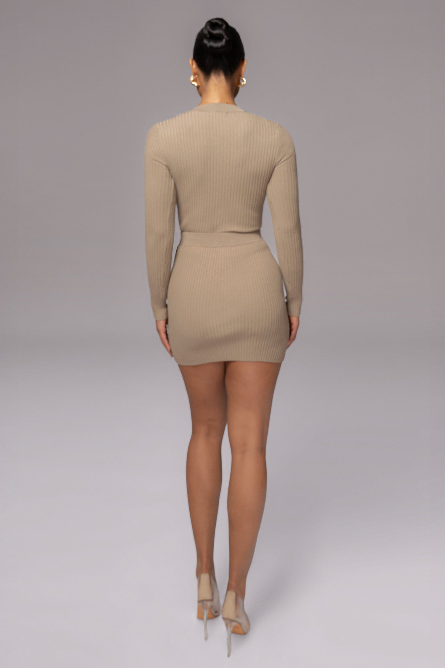 Taupe Jessy Ribbed Skirt Set