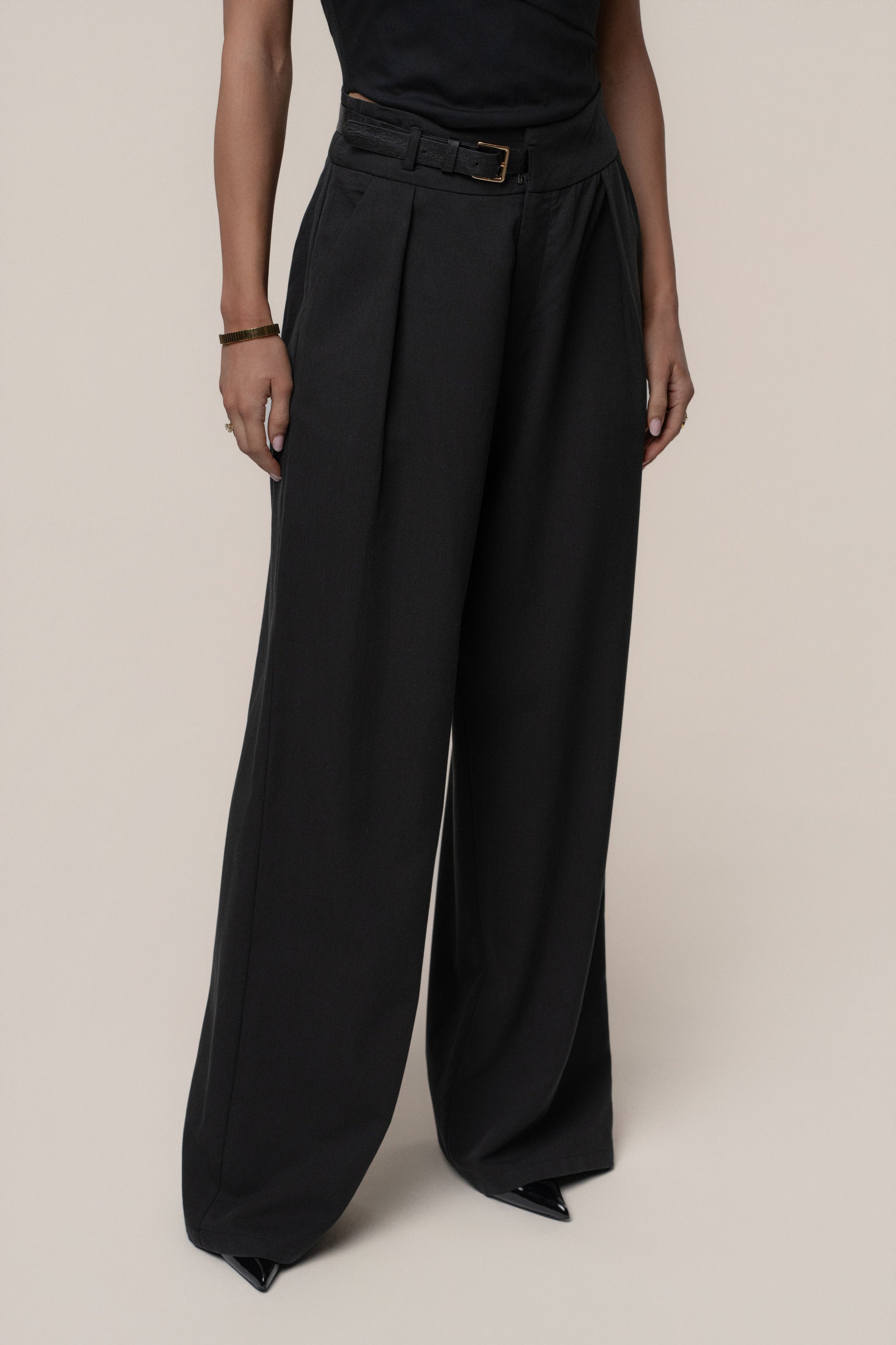 Black Everywhere Belted Trousers JLUXLABEL