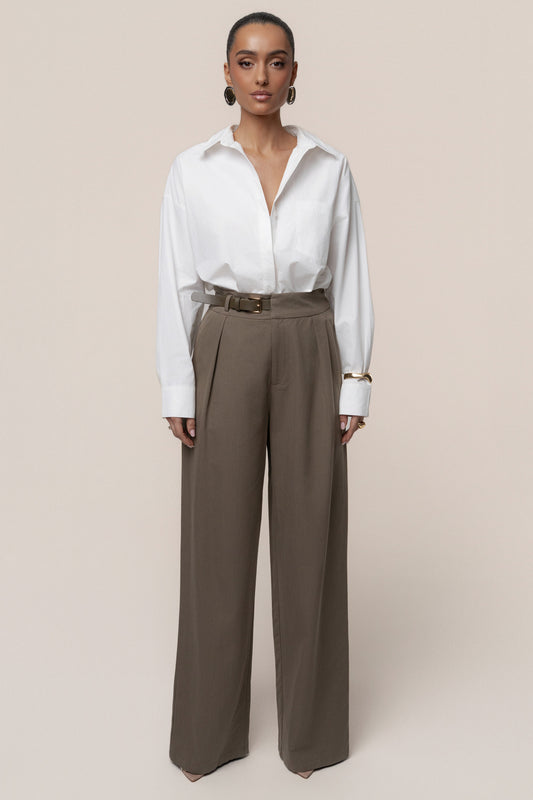 Dark Taupe Everywhere Belted Trousers JLUXLABEL