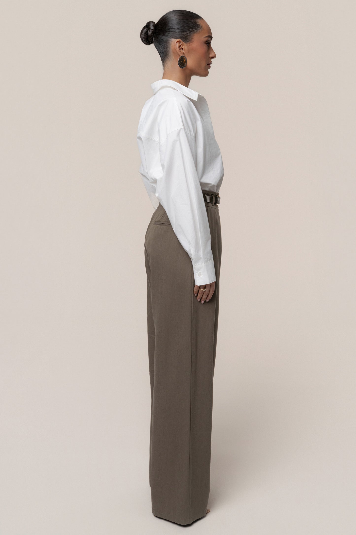 Dark Taupe Everywhere Belted Trousers JLUXLABEL