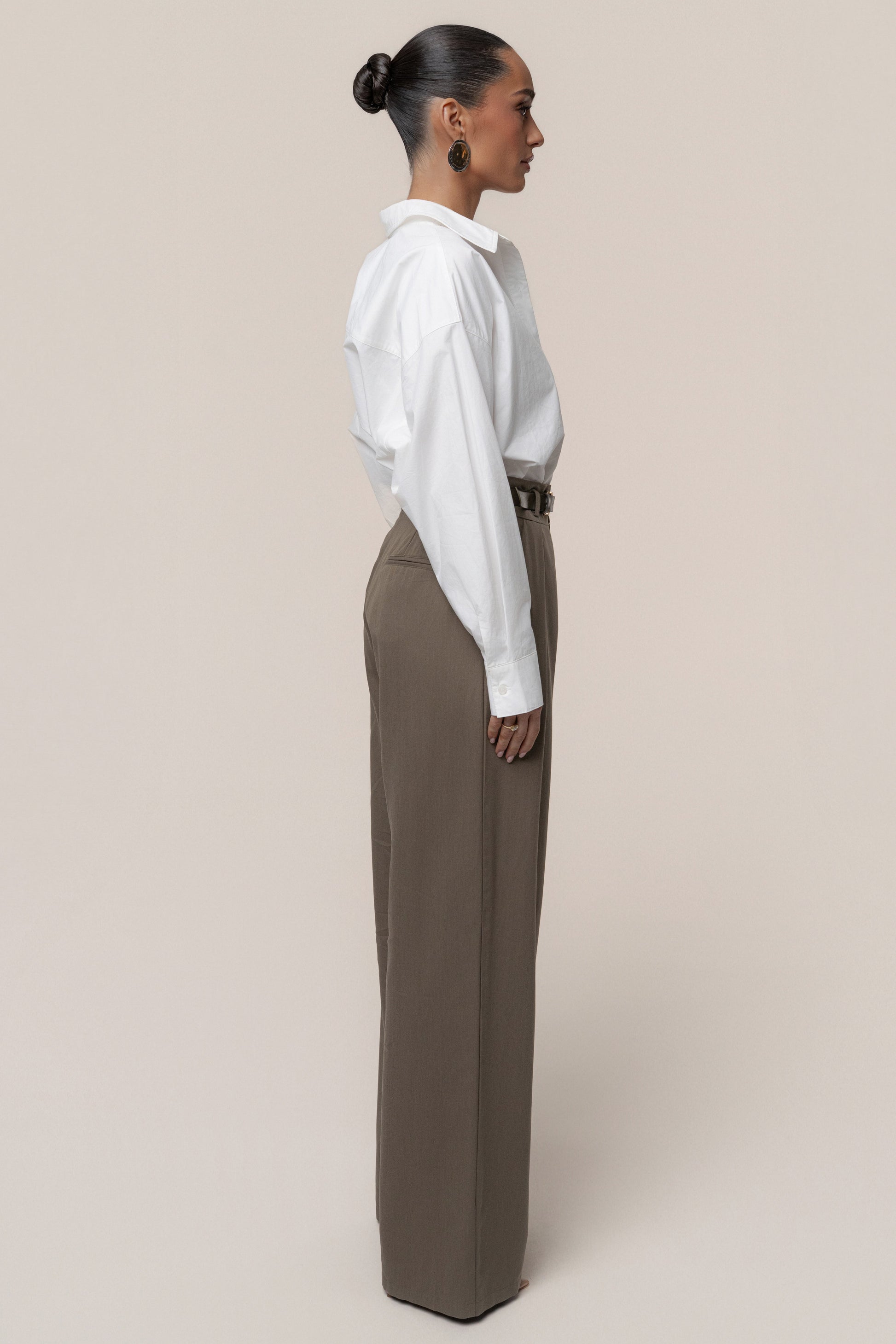 Dark Taupe Everywhere Belted Trousers JLUXLABEL