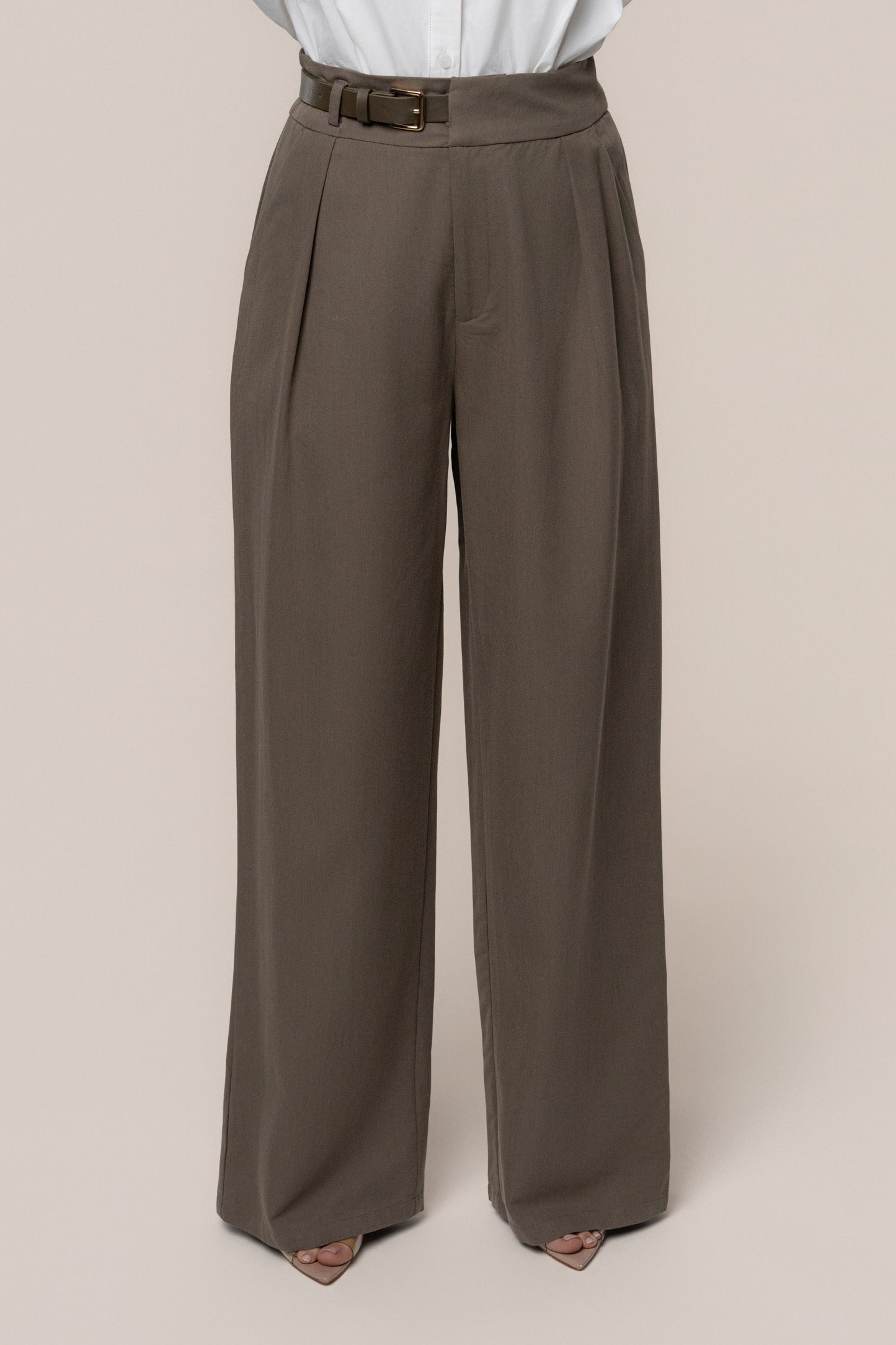 Dark Taupe Everywhere Belted Trousers JLUXLABEL