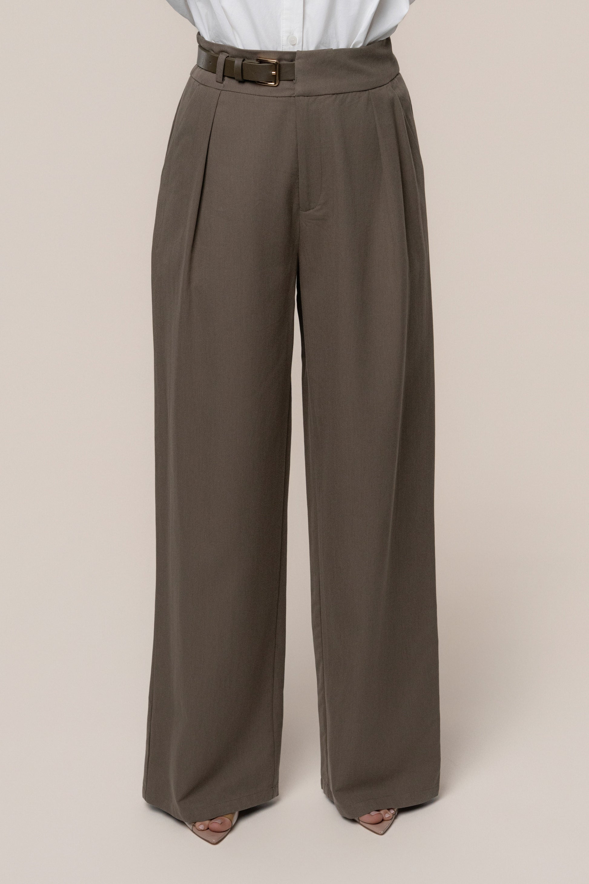 Dark Taupe Everywhere Belted Trousers JLUXLABEL