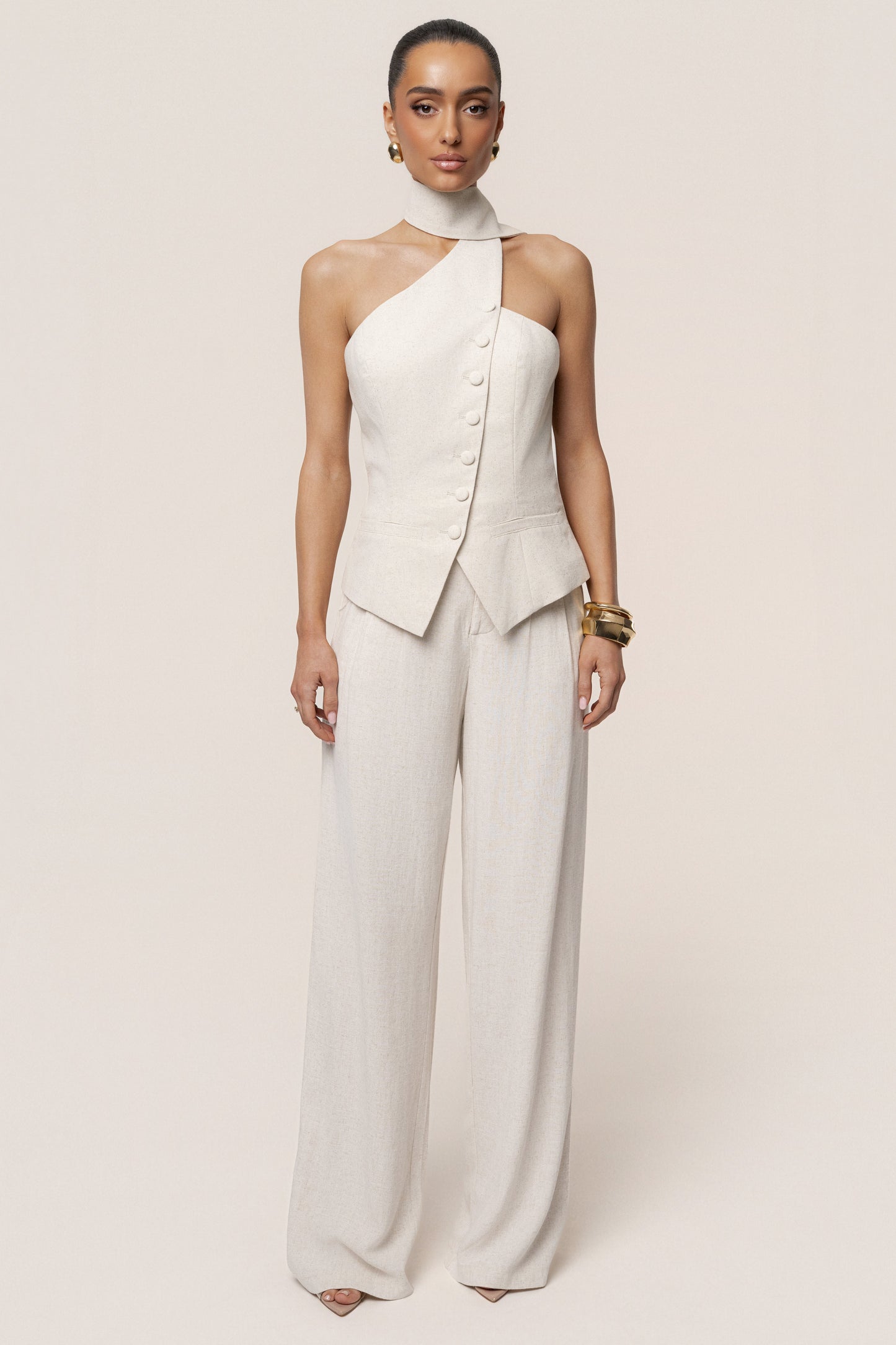 PRE-ORDER Oatmeal Asymmetric Scarf Top JLUXLABEL