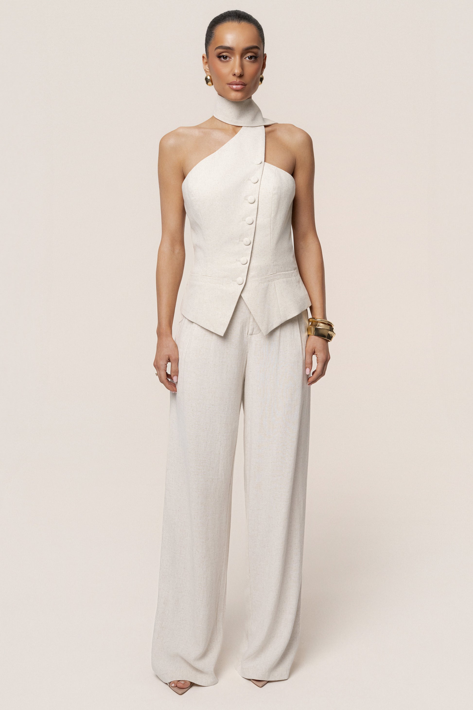 PRE-ORDER Oatmeal Asymmetric Scarf Top JLUXLABEL