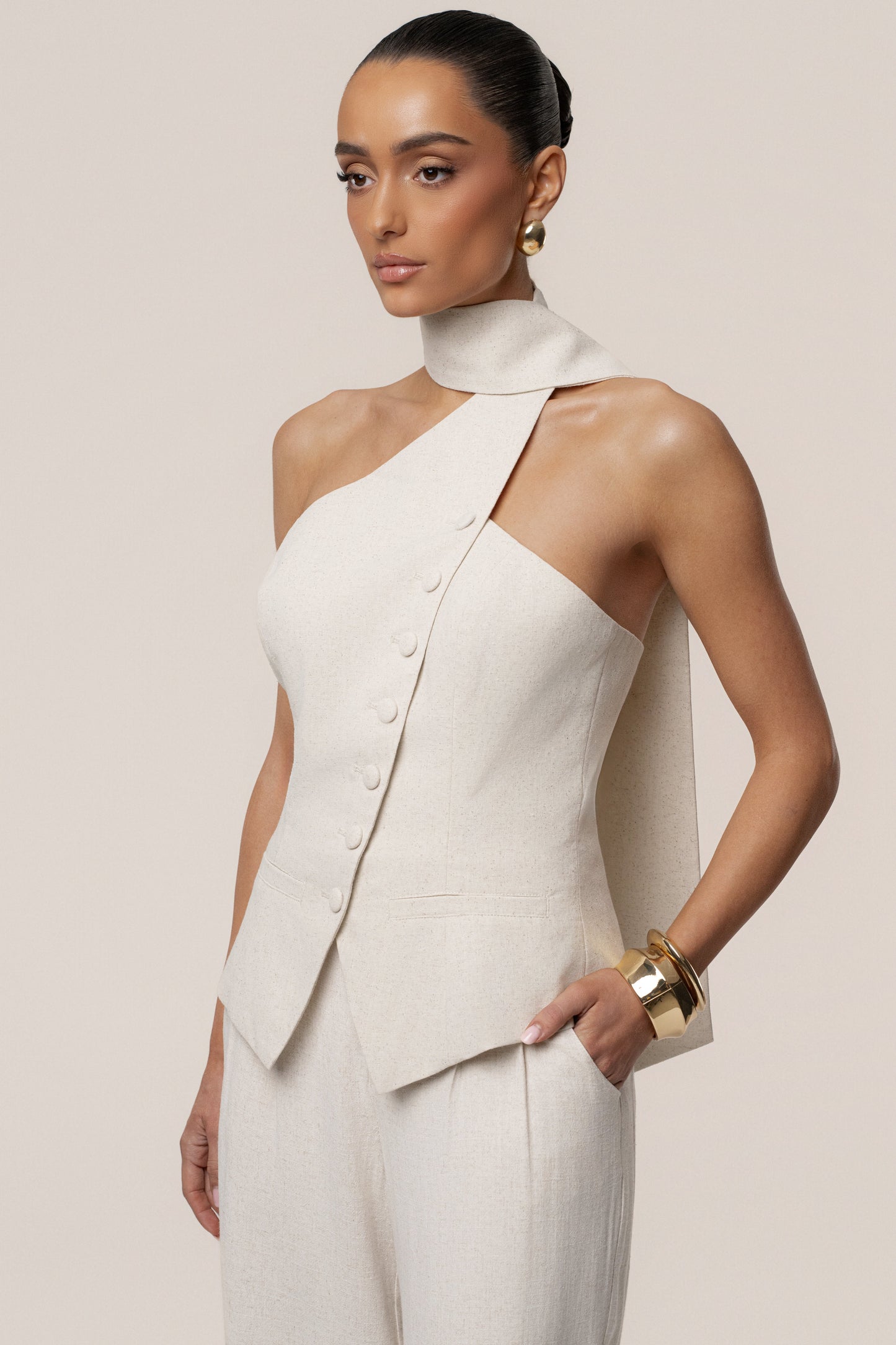 PRE-ORDER Oatmeal Asymmetric Scarf Top JLUXLABEL