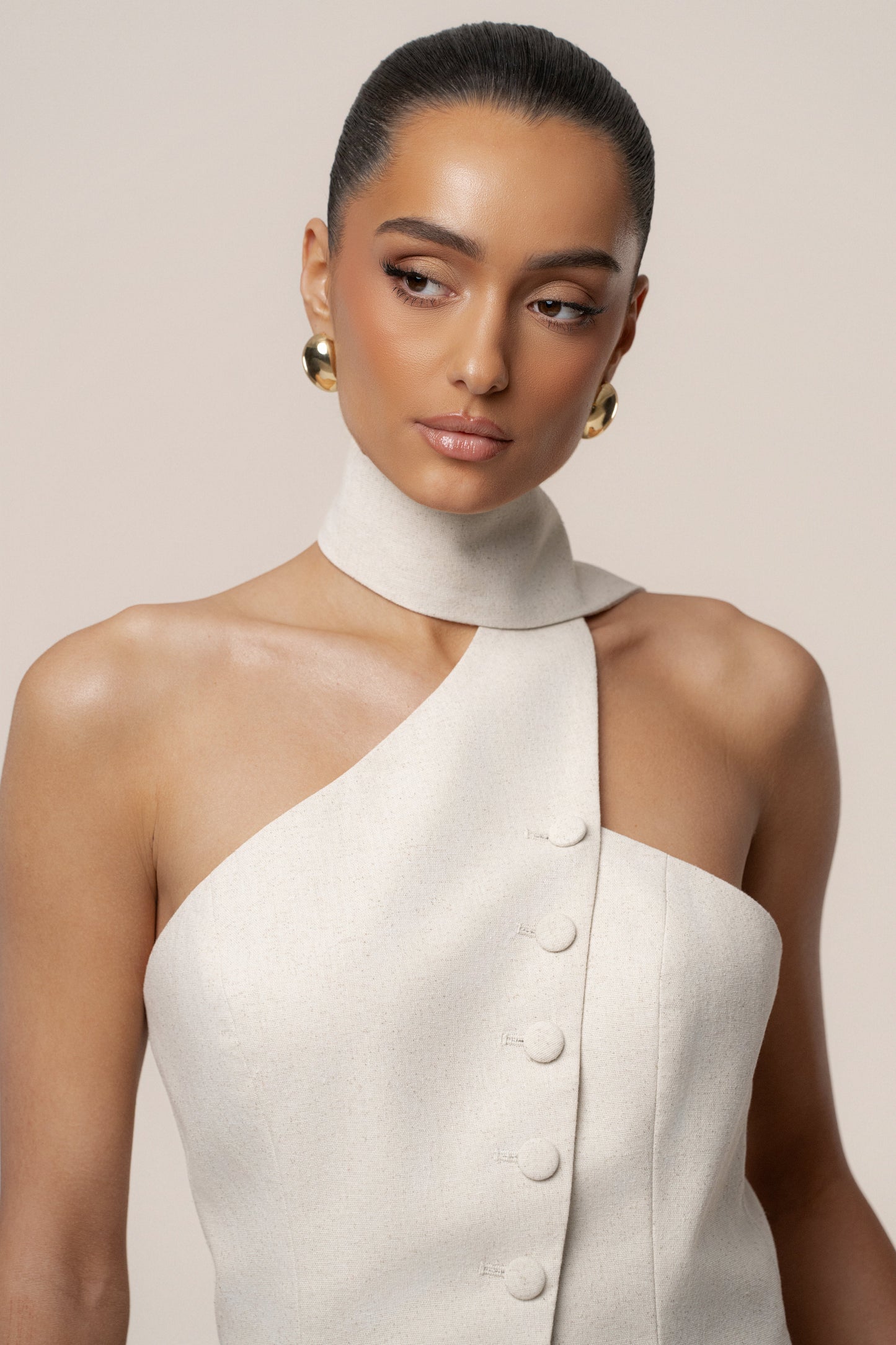 PRE-ORDER Oatmeal Asymmetric Scarf Top JLUXLABEL