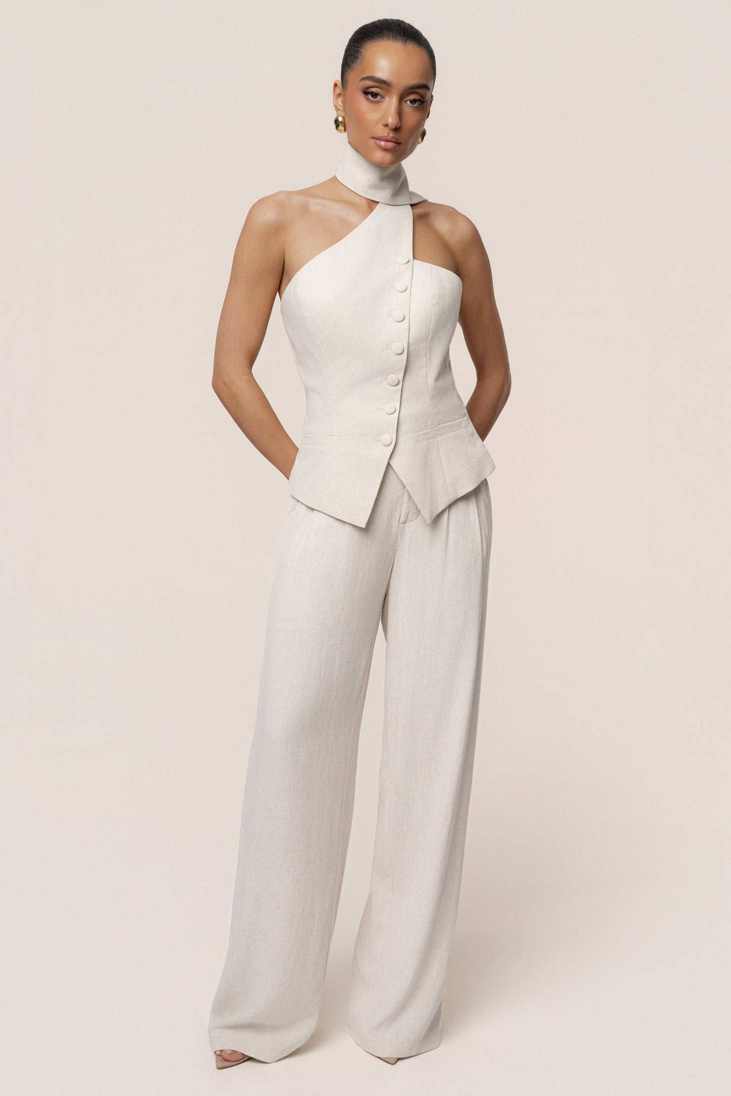 PRE-ORDER Oatmeal Asymmetric Scarf Top JLUXLABEL