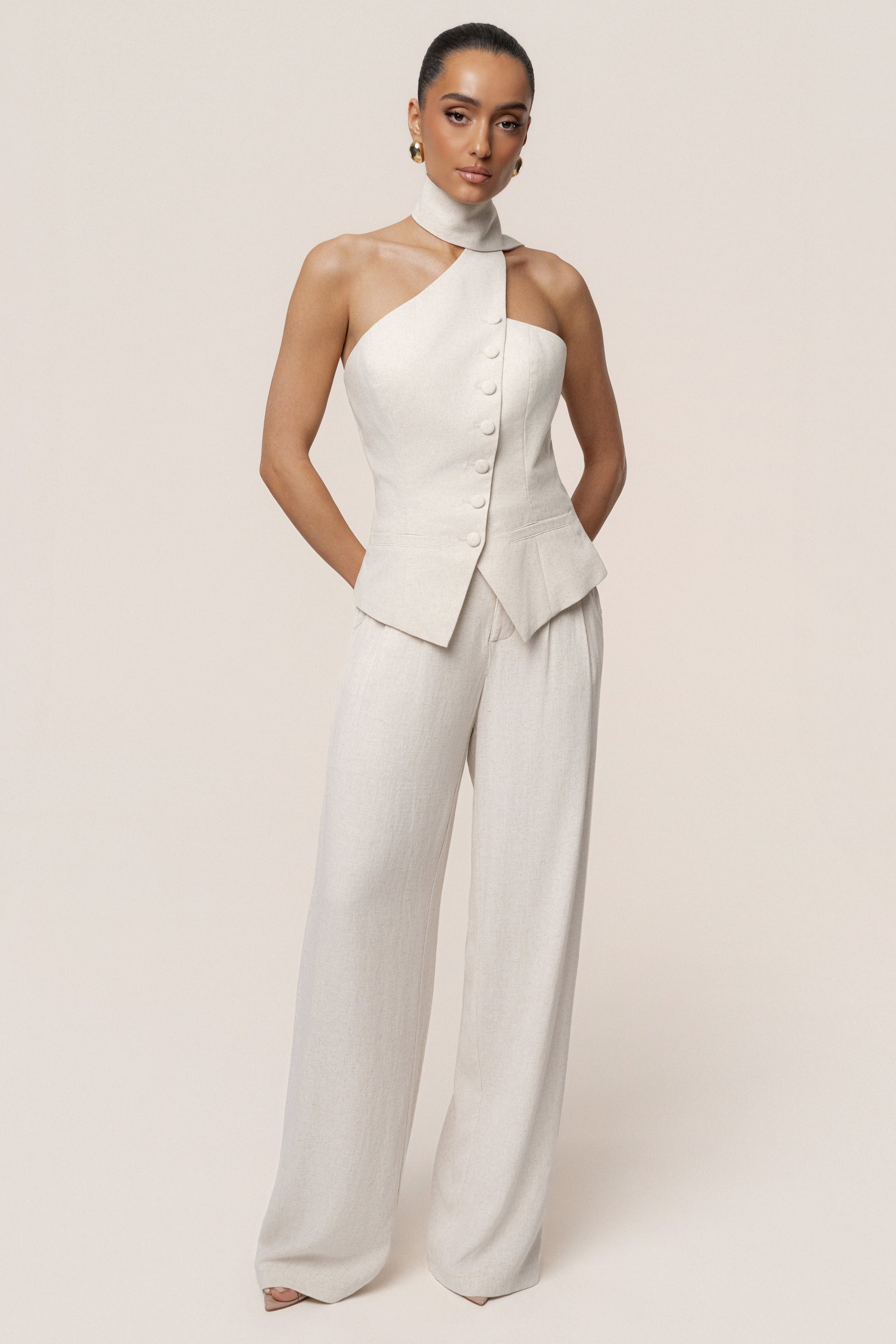 PRE-ORDER Oatmeal Asymmetric Scarf Top JLUXLABEL