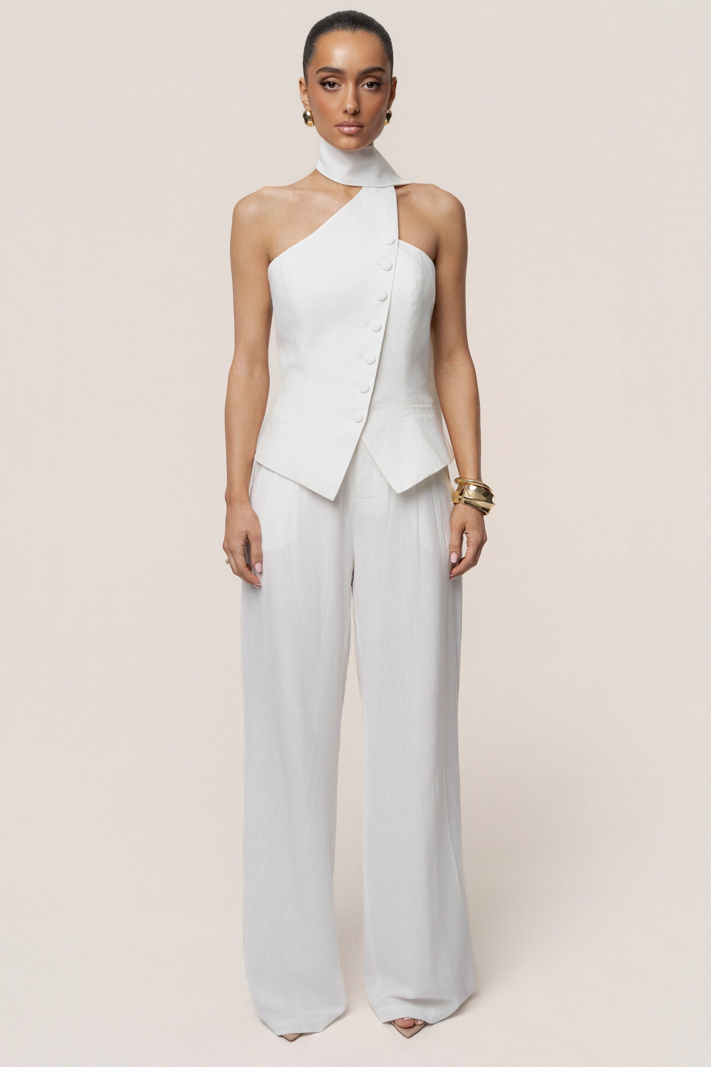 PRE-ORDER Ivory Asymmetric Scarf Top JLUXLABEL