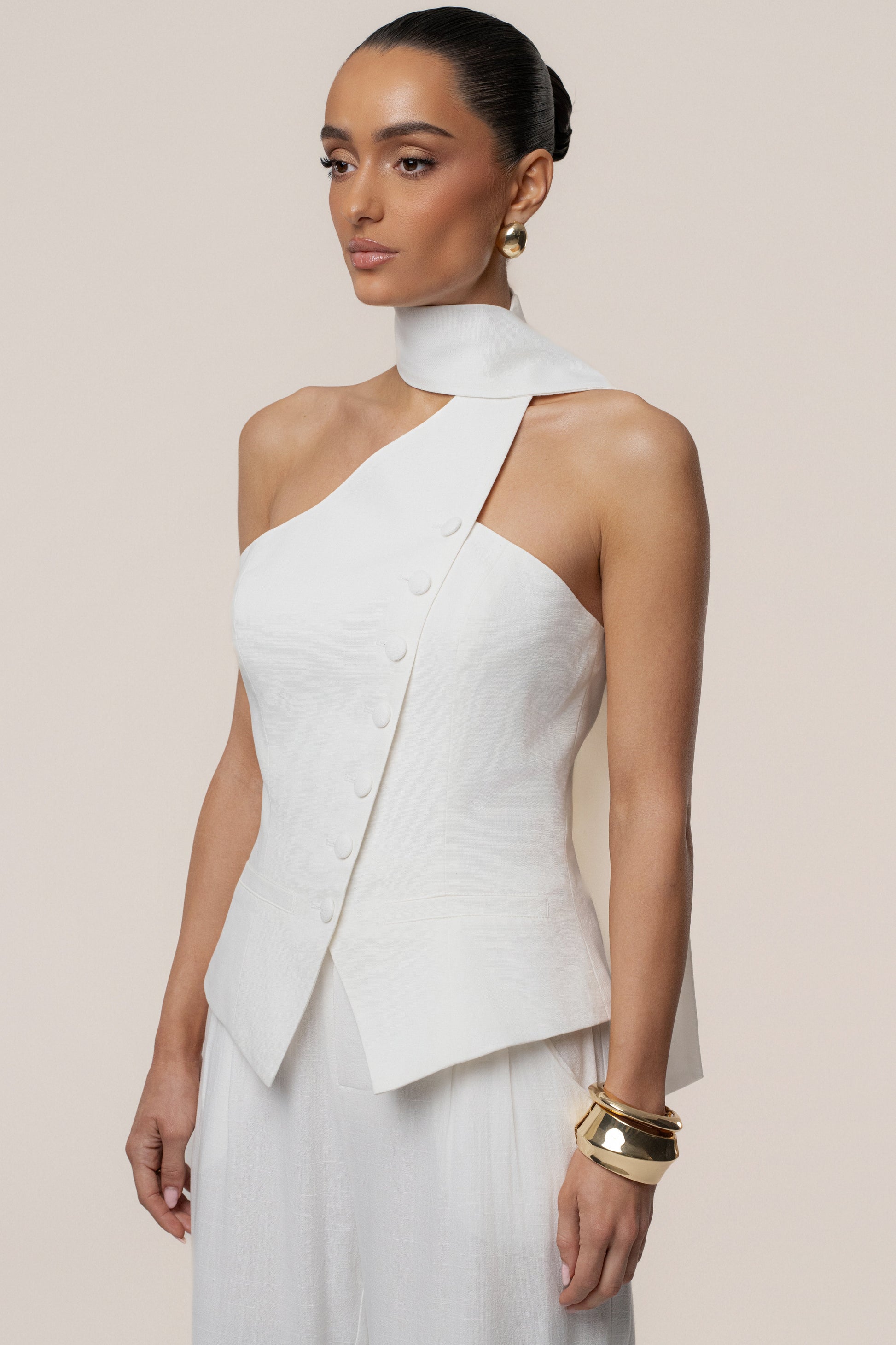 PRE-ORDER Ivory Asymmetric Scarf Top JLUXLABEL