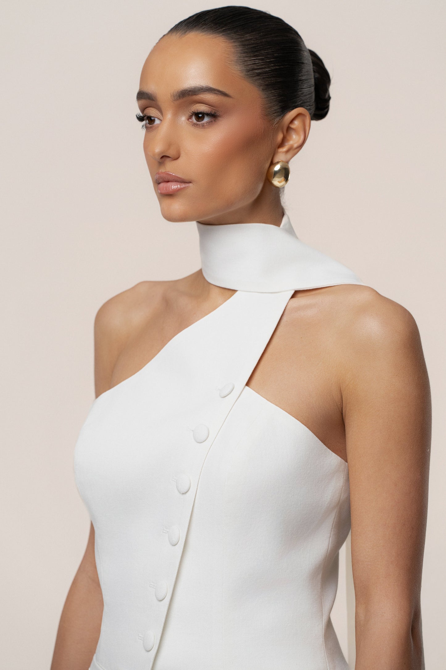 PRE-ORDER Ivory Asymmetric Scarf Top JLUXLABEL