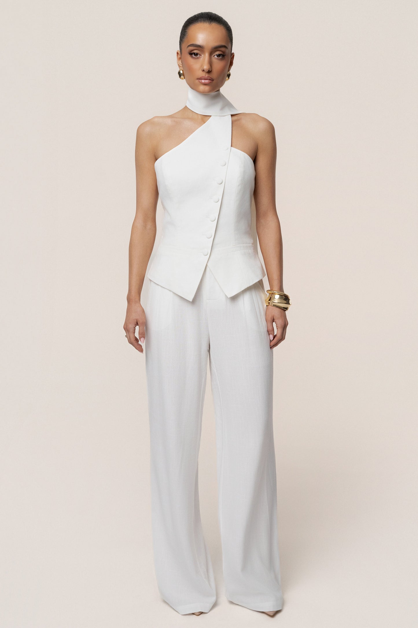 PRE-ORDER Ivory Asymmetric Scarf Top JLUXLABEL