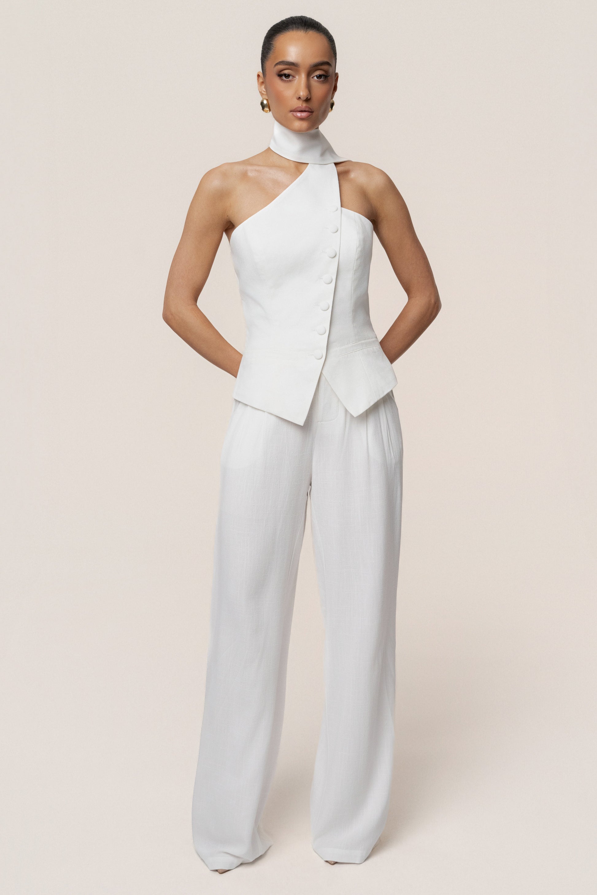 PRE-ORDER Ivory Asymmetric Scarf Top JLUXLABEL