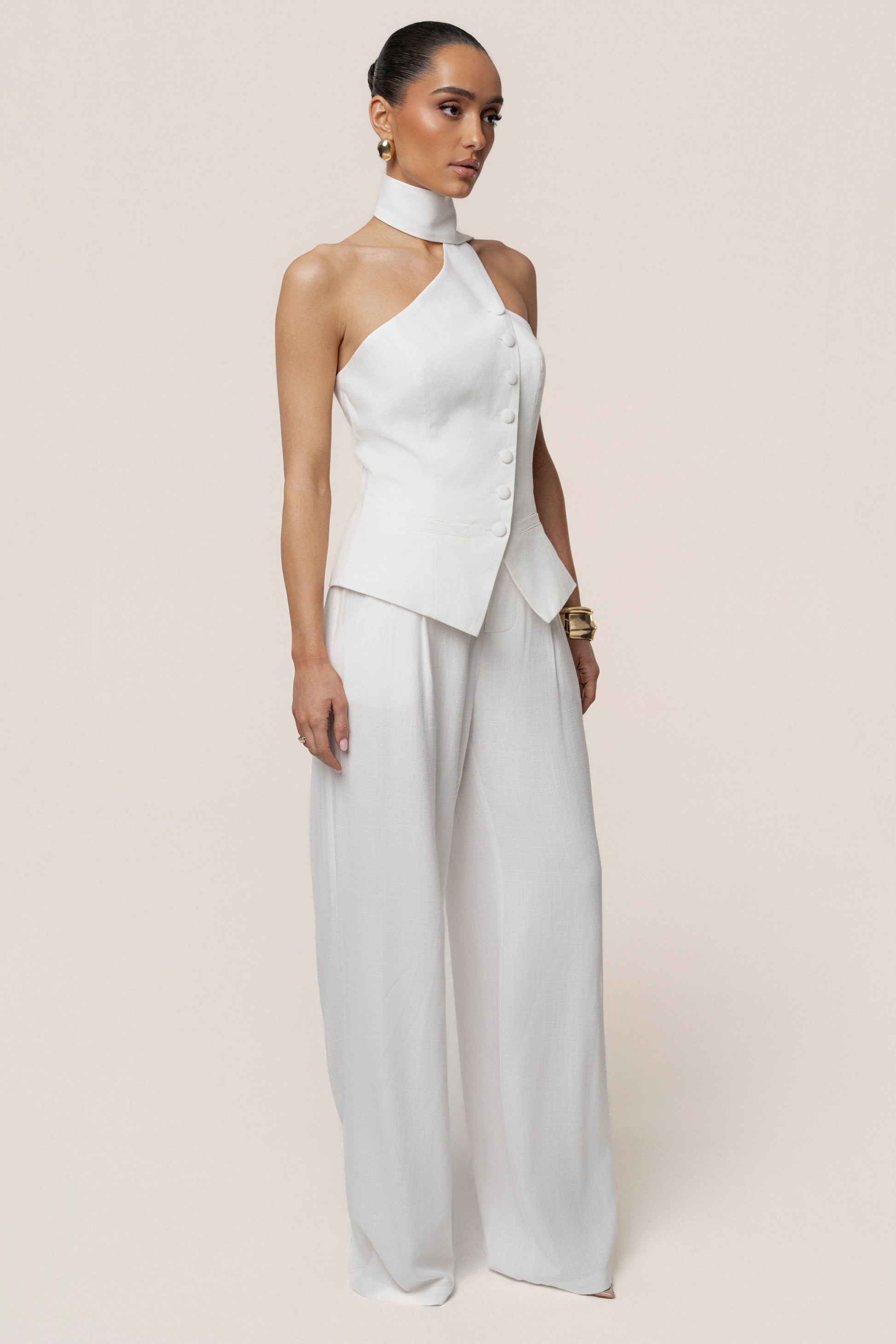 PRE-ORDER Ivory Asymmetric Scarf Top JLUXLABEL