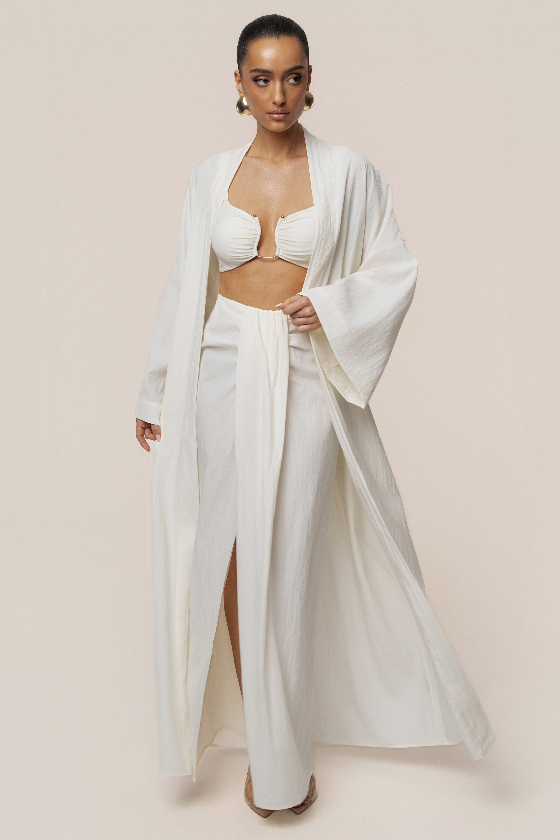 Ivory Flowing Elegance Maxi Skirt JLUXLABEL