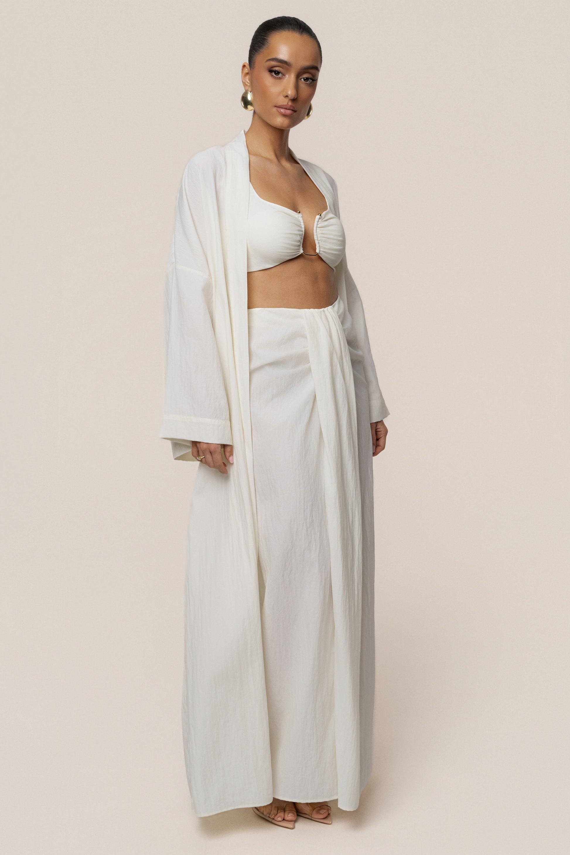 Ivory Flowing Elegance Maxi Skirt JLUXLABEL