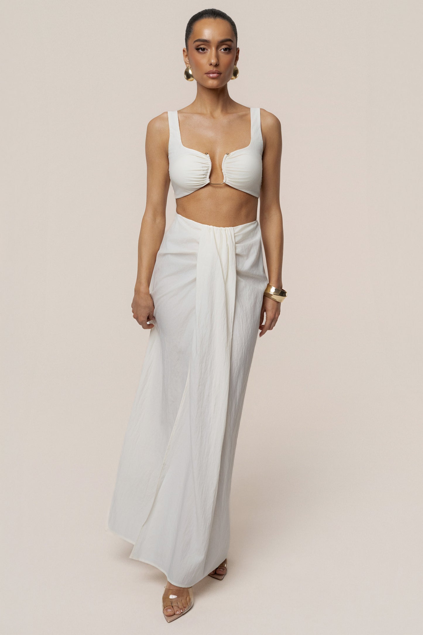 Ivory Flowing Elegance Maxi Skirt JLUXLABEL