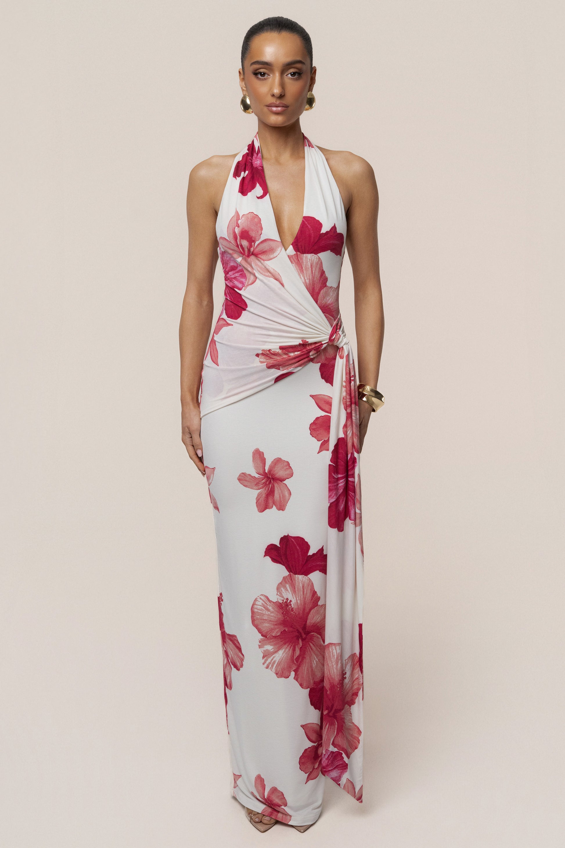 Red Floral Island Blossom Maxi Dress JLUXLABEL