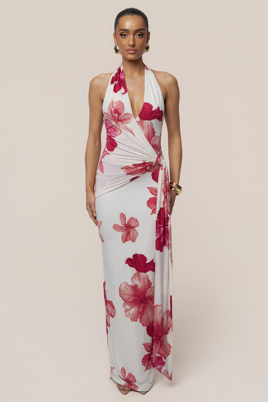 Red Floral Island Blossom Maxi Dress JLUXLABEL
