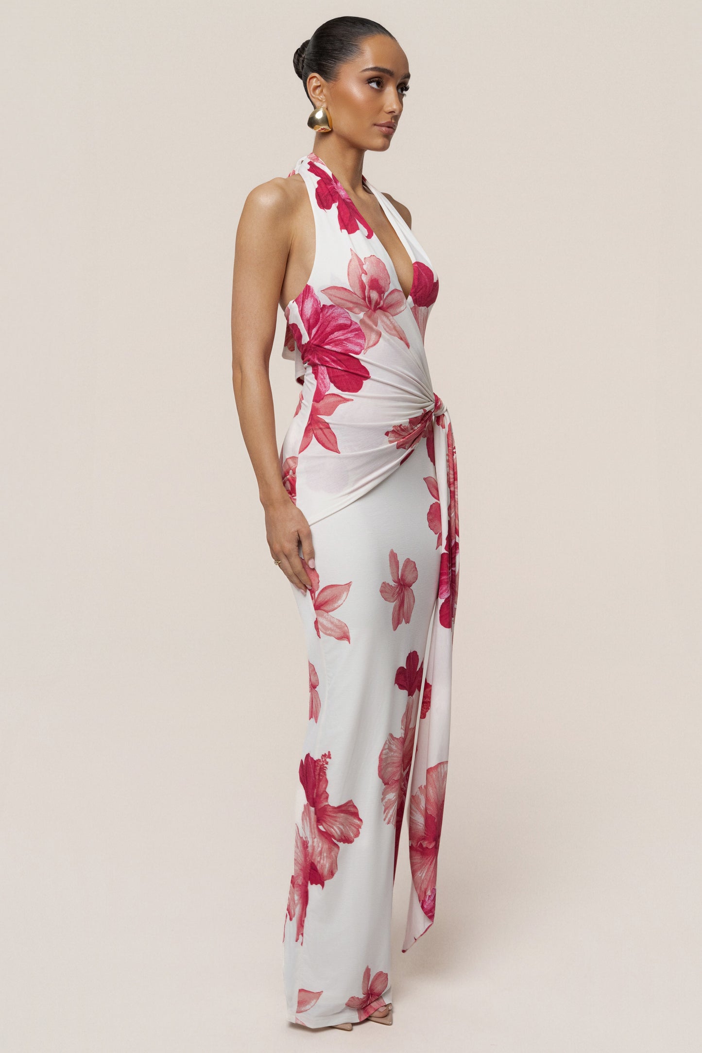 Red Floral Island Blossom Maxi Dress JLUXLABEL