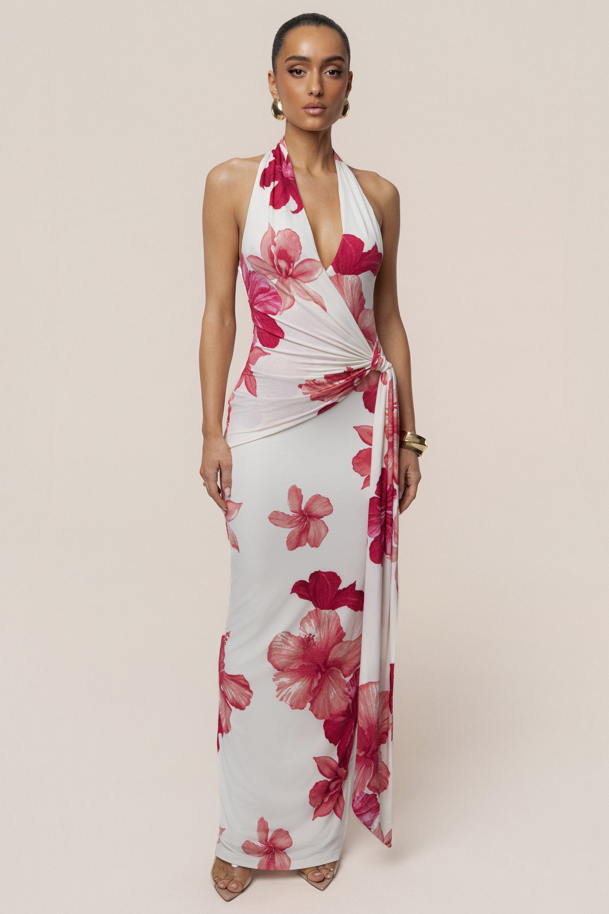Red Floral Island Blossom Maxi Dress JLUXLABEL