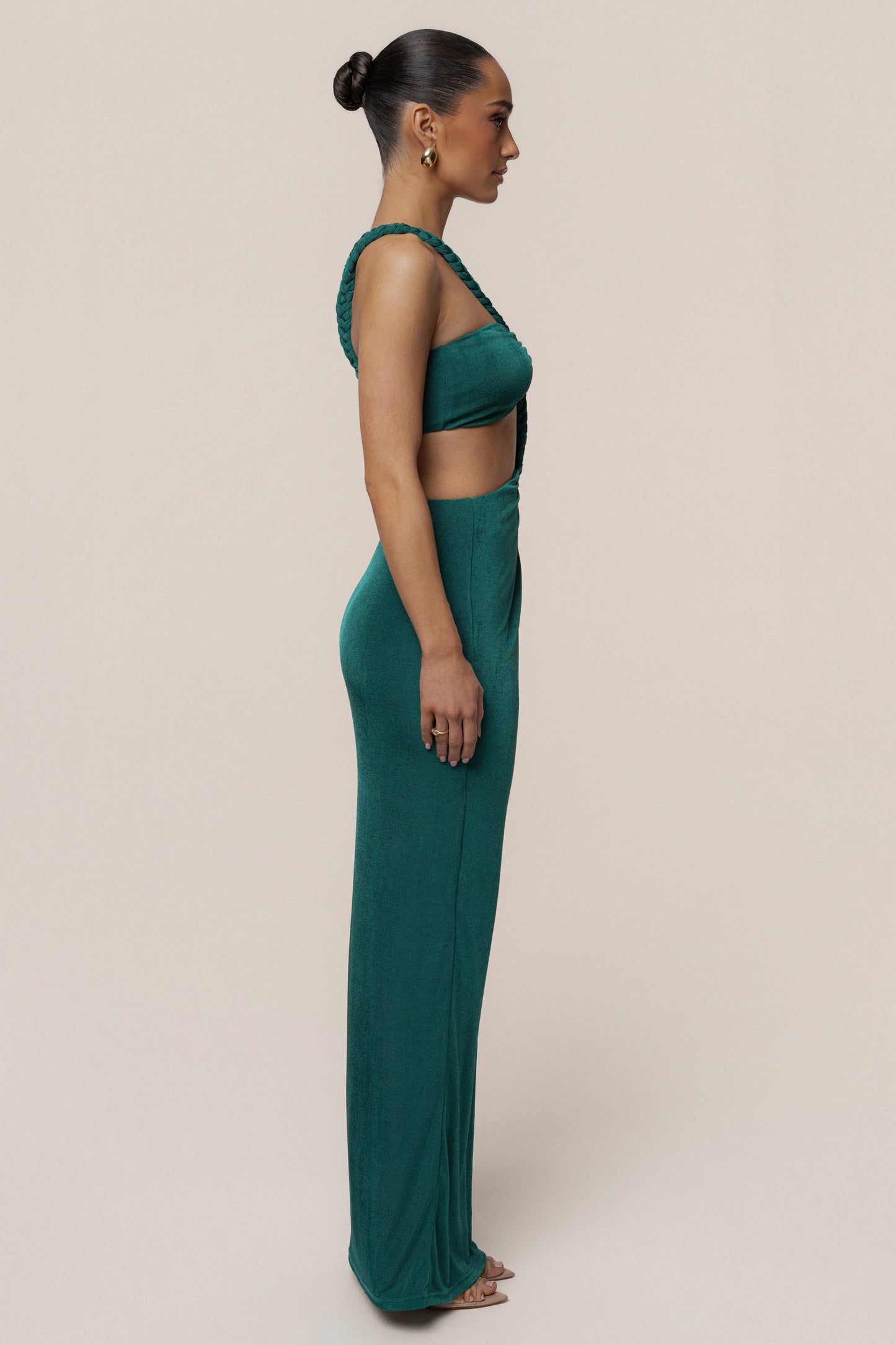 Green Ema One Shoulder Maxi Dress JLUXLABEL