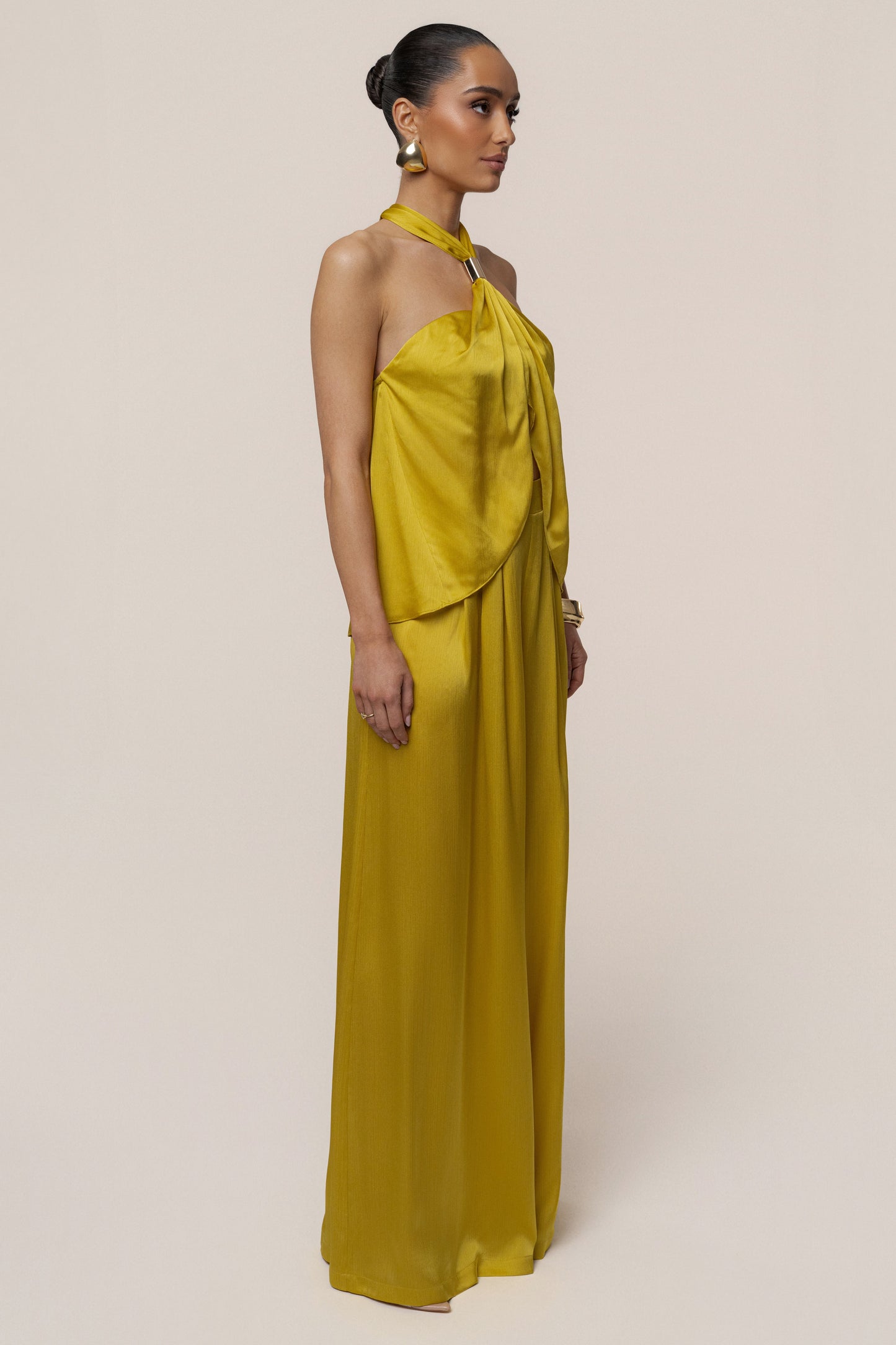 Yellow Cascade Satin Pant Set JLUXLABEL