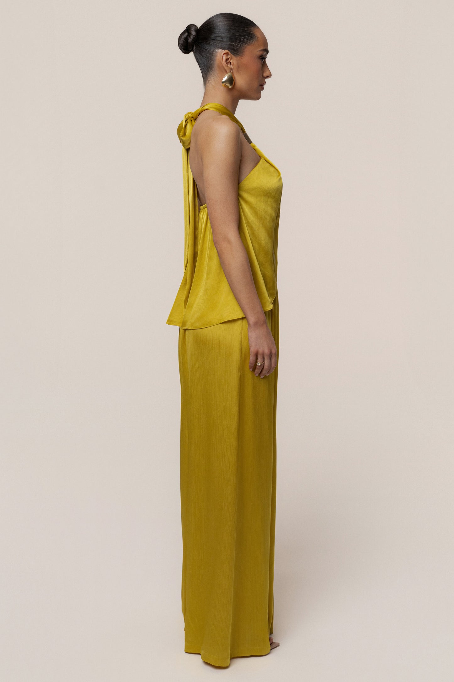 Yellow Cascade Satin Pant Set JLUXLABEL