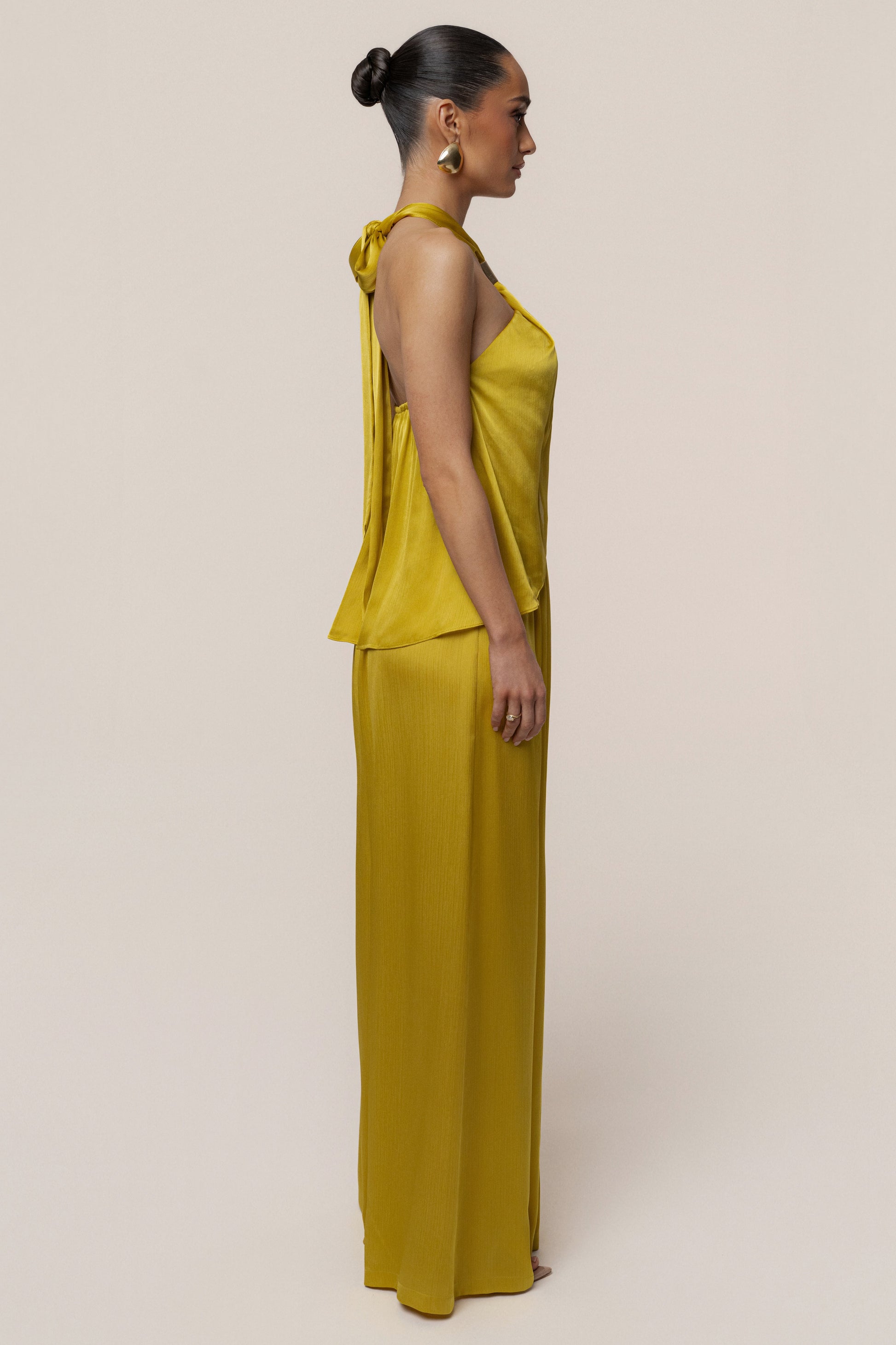 Yellow Cascade Satin Pant Set JLUXLABEL