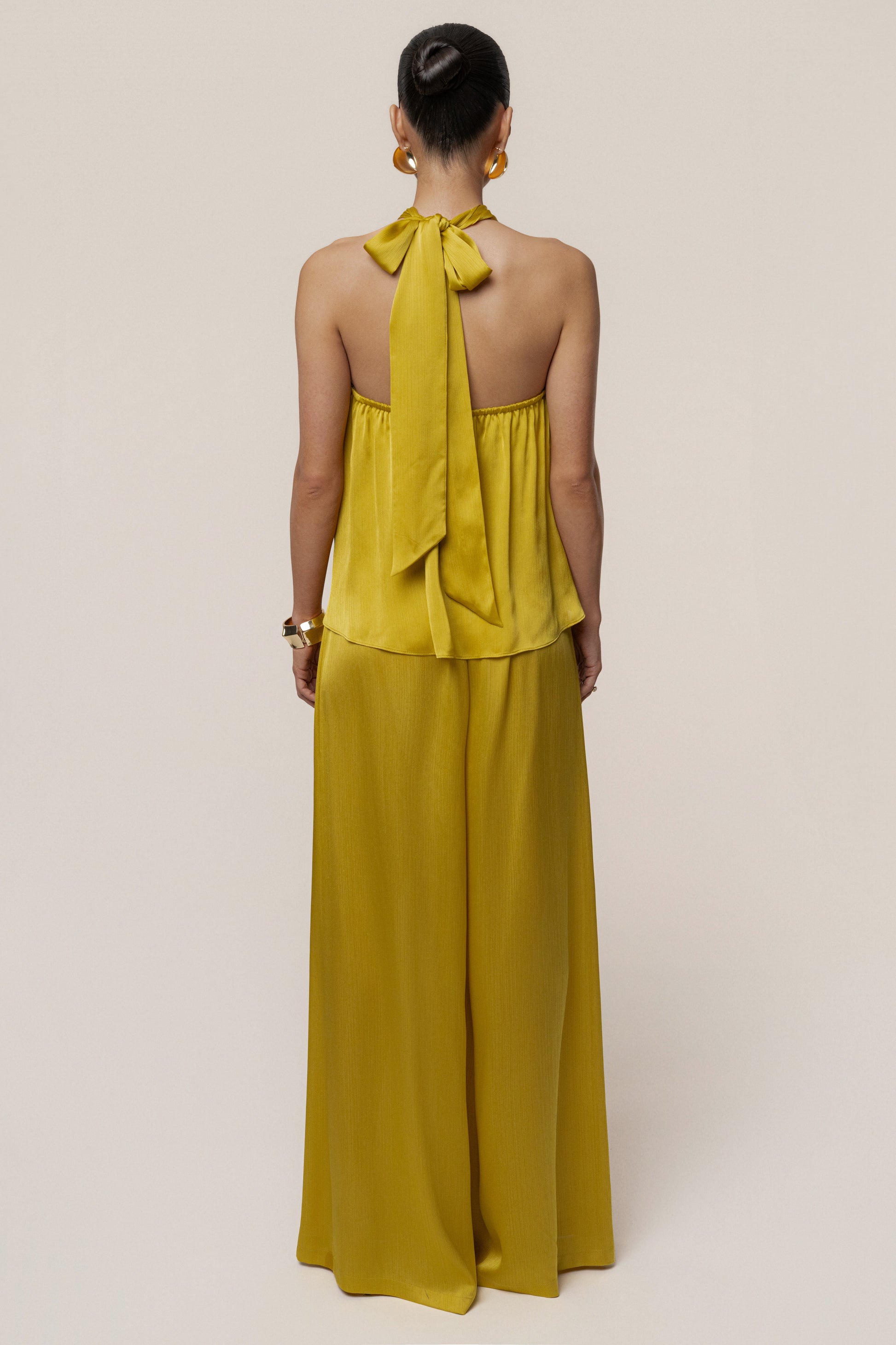 Yellow Cascade Satin Pant Set JLUXLABEL