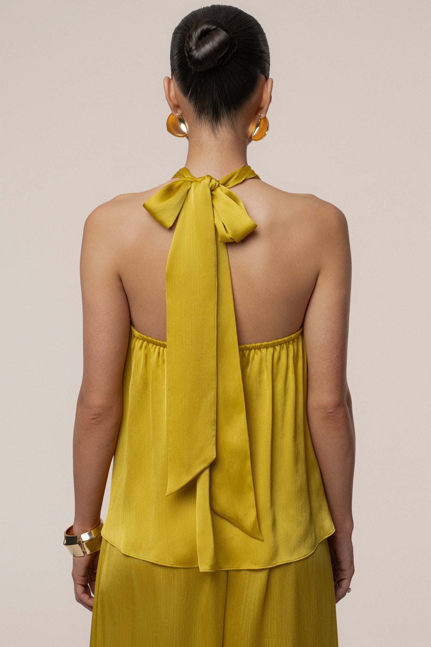 Yellow Cascade Satin Pant Set JLUXLABEL