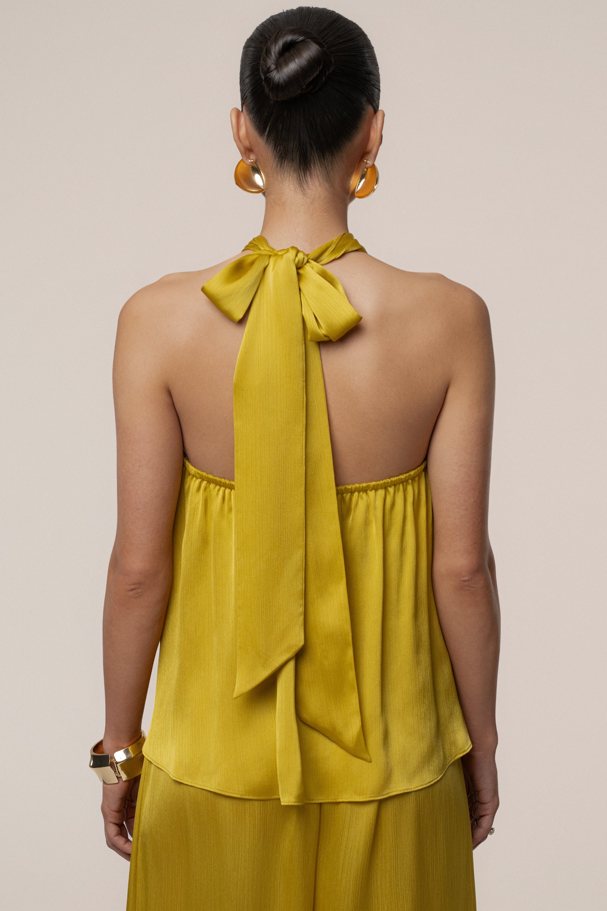 Yellow Cascade Satin Pant Set JLUXLABEL