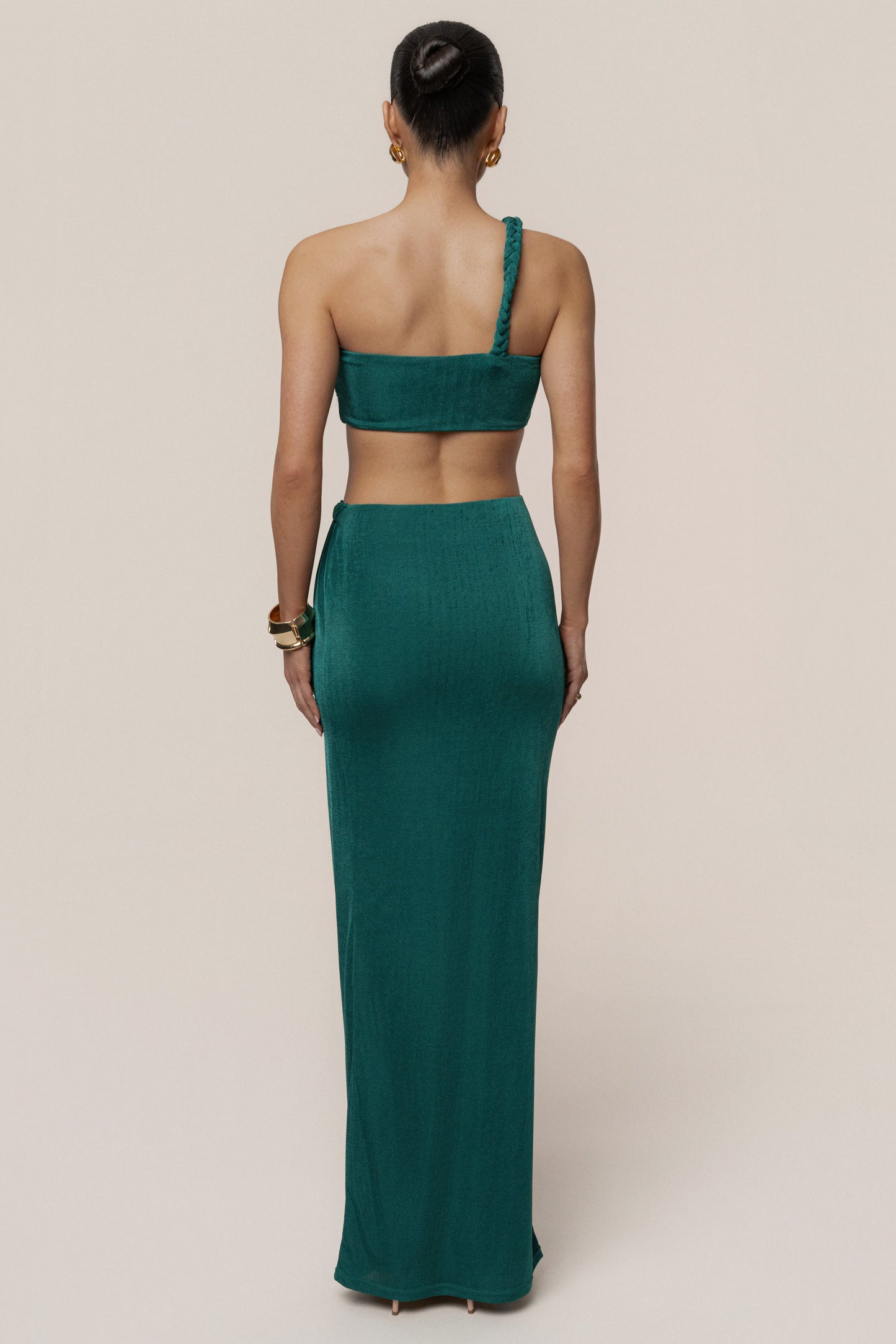 Green Ema One Shoulder Maxi Dress JLUXLABEL