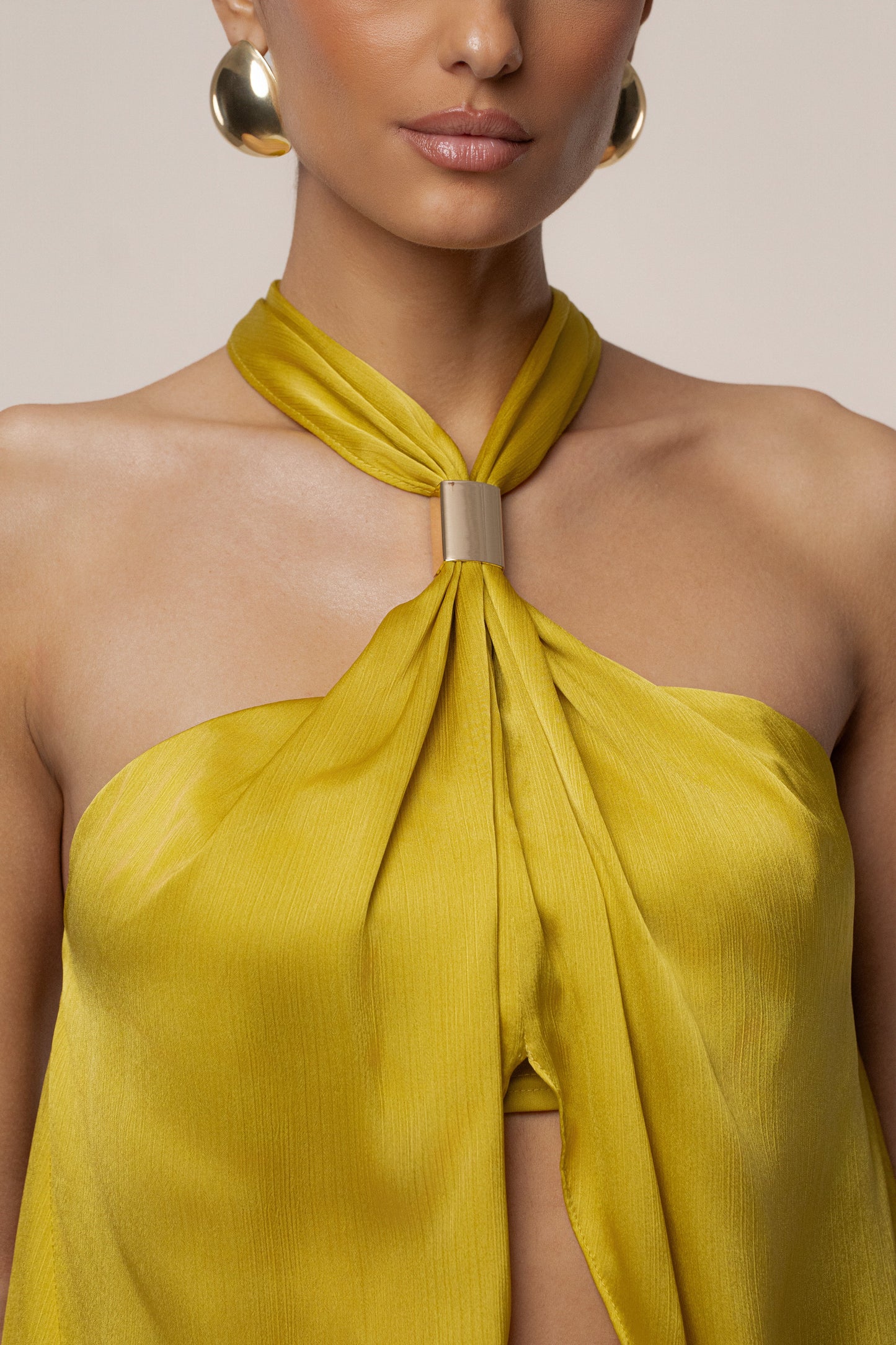 Yellow Cascade Satin Pant Set JLUXLABEL