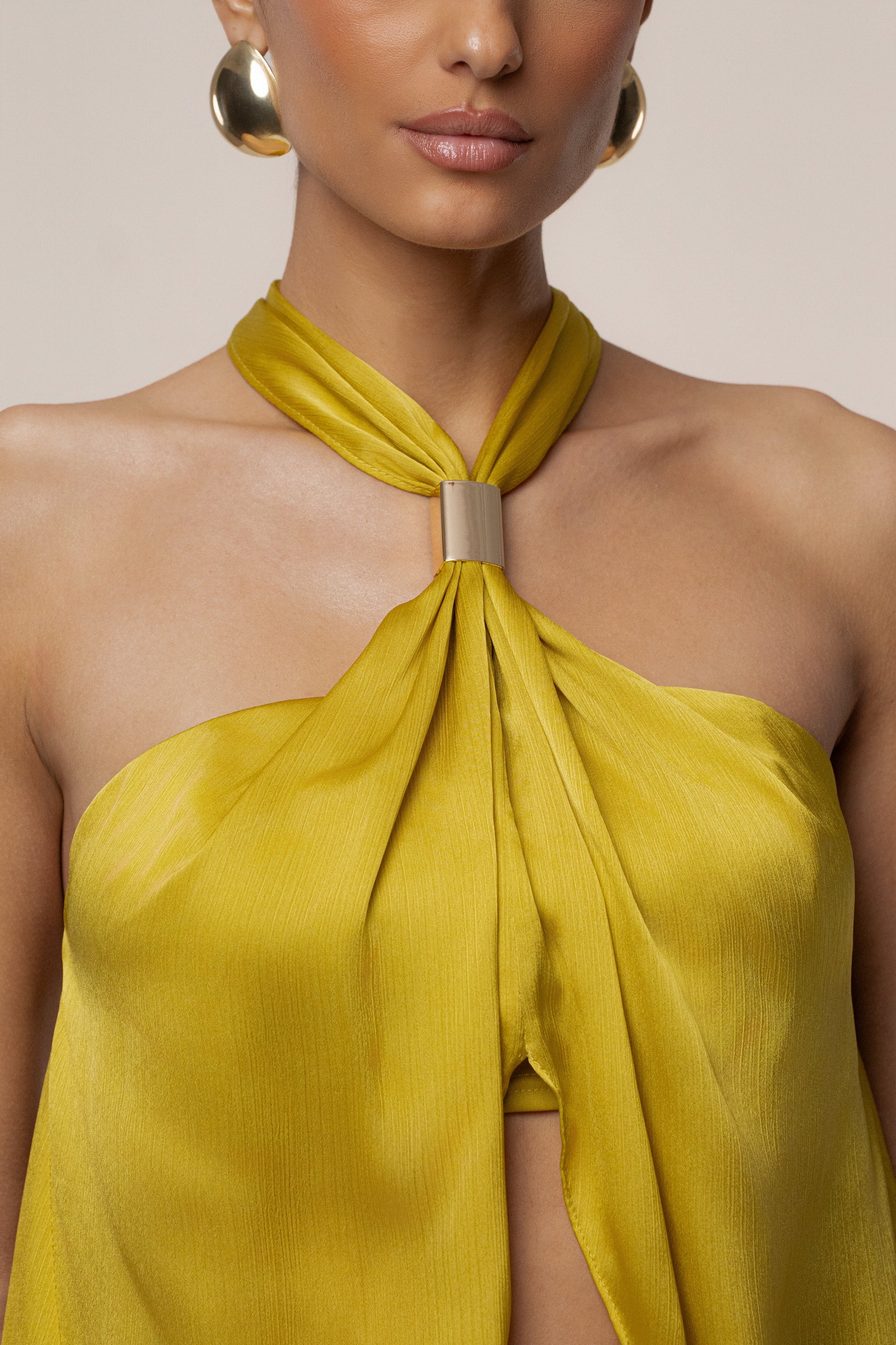 Yellow Cascade Satin Pant Set JLUXLABEL