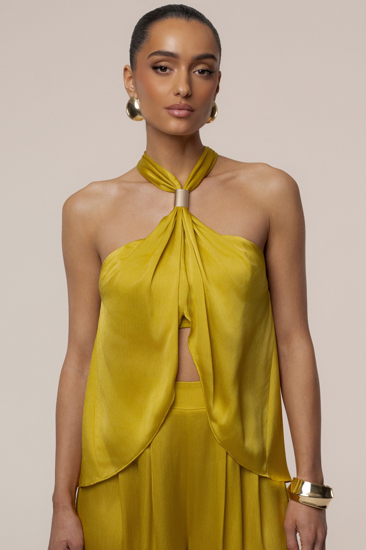 Yellow Cascade Satin Pant Set JLUXLABEL