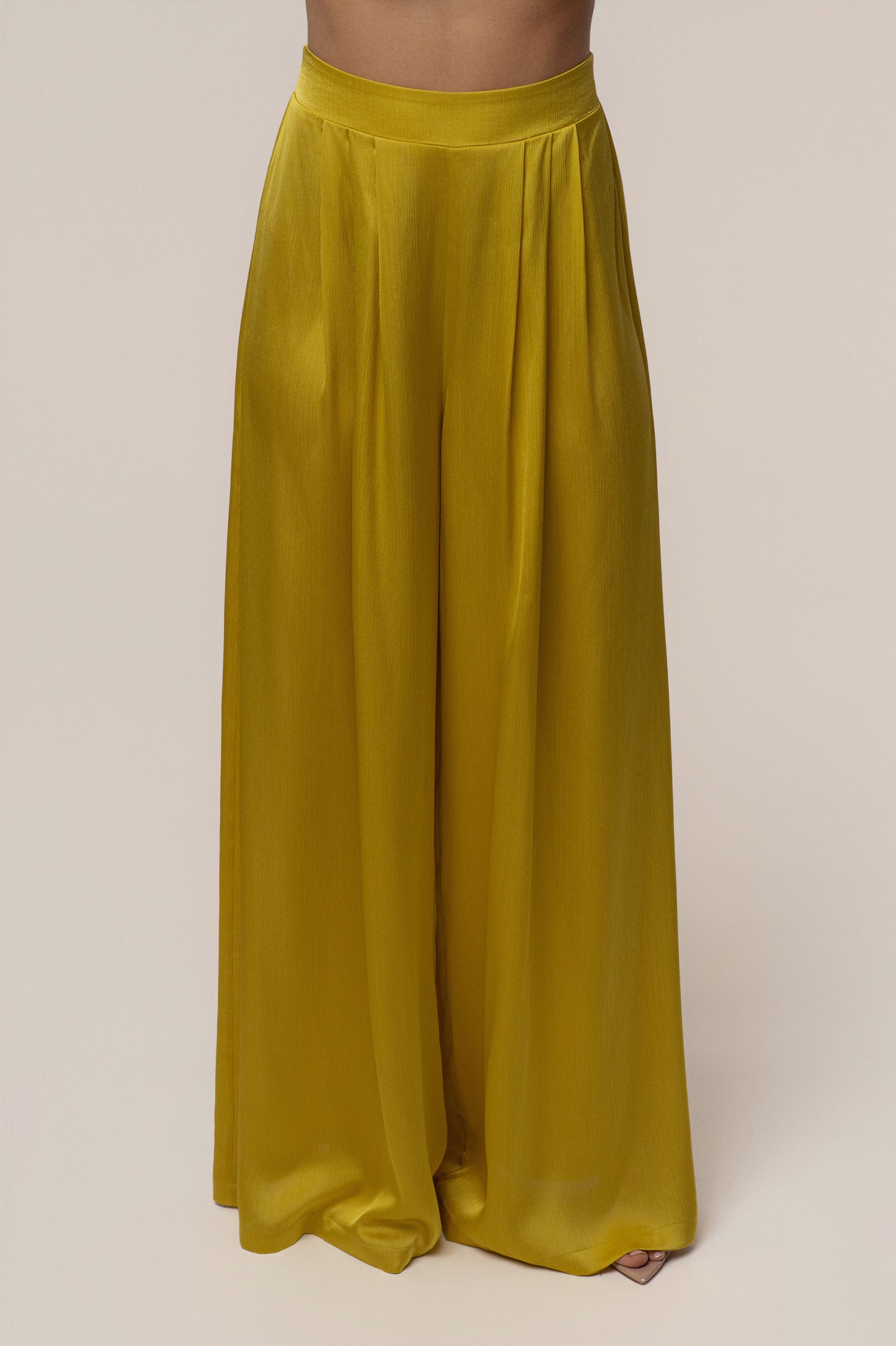 Yellow Cascade Satin Pant Set JLUXLABEL