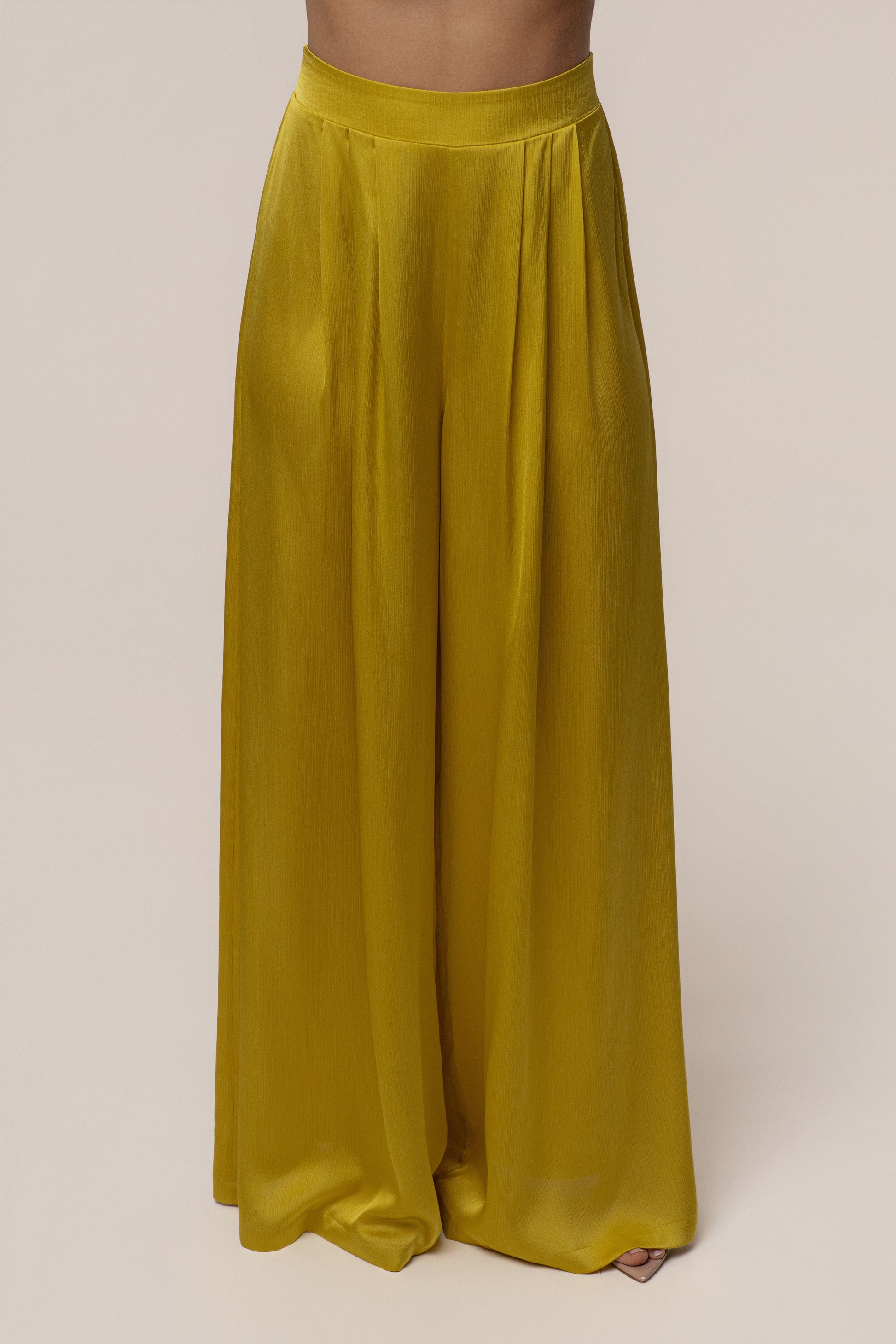 Yellow Cascade Satin Pant Set JLUXLABEL