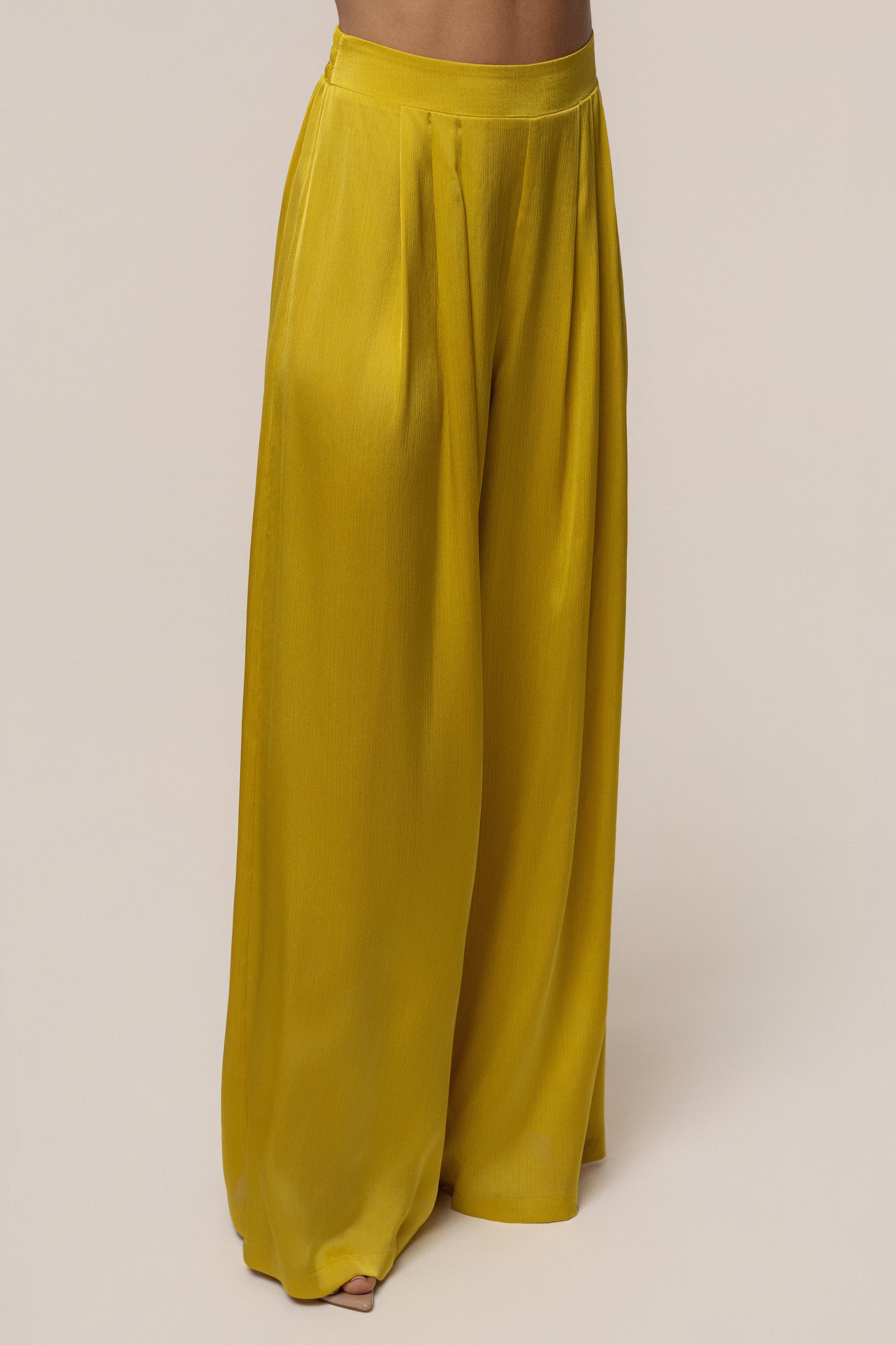 Yellow Cascade Satin Pant Set JLUXLABEL