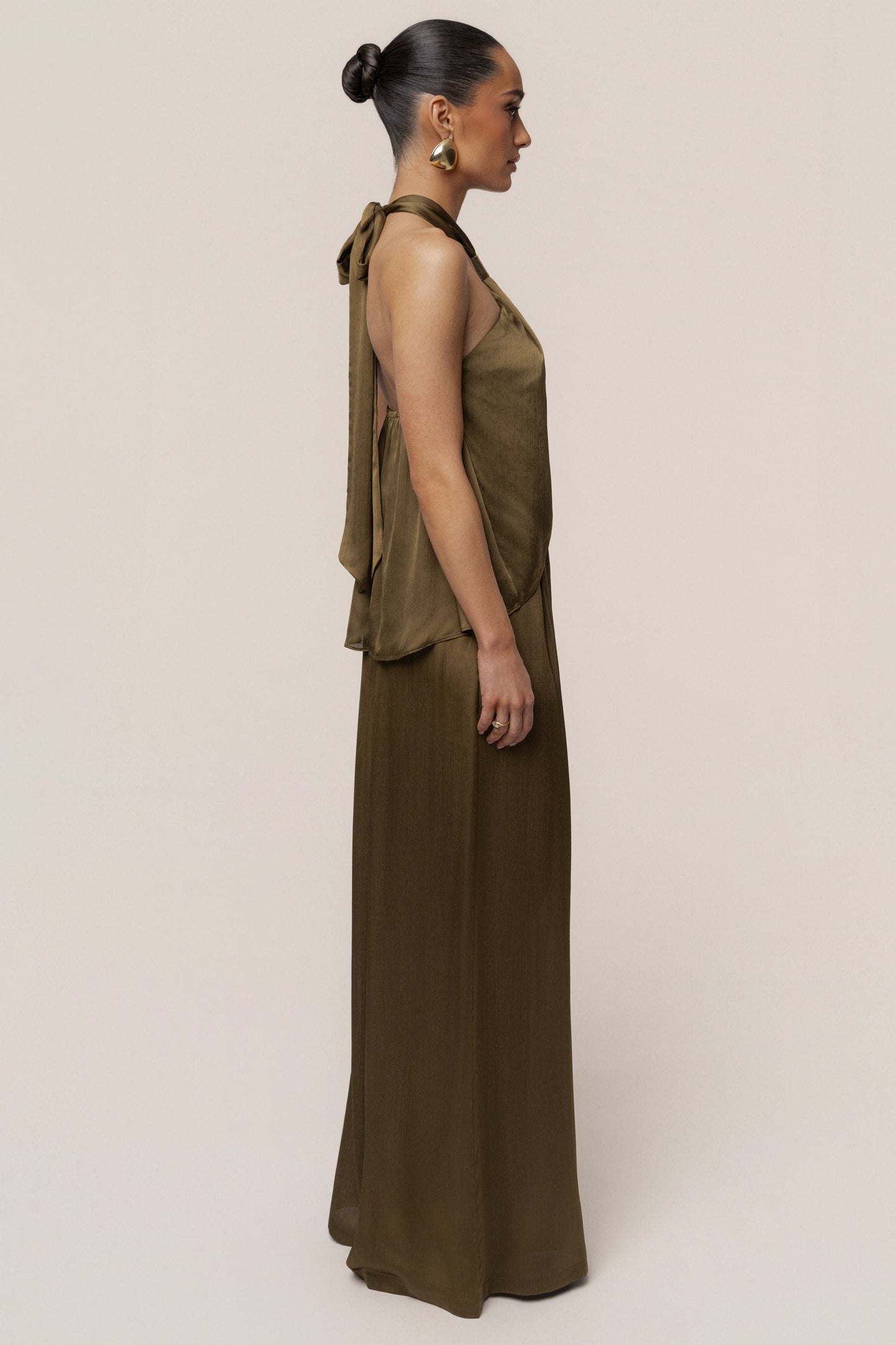Olive Cascade Satin Pant Set JLUXLABEL