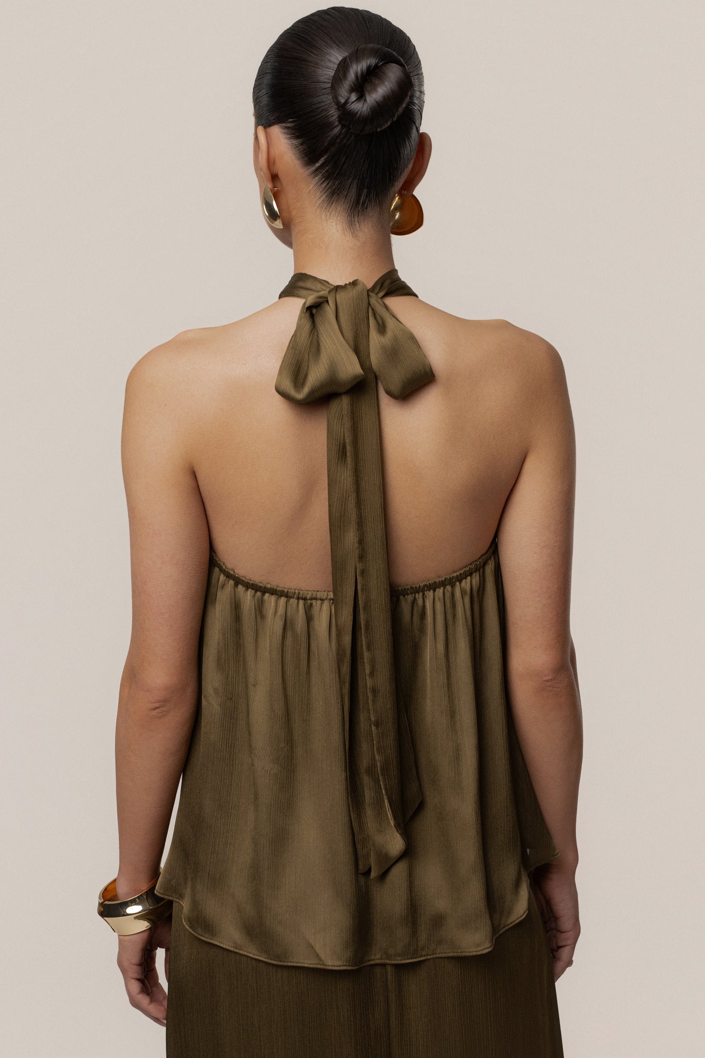 Olive Cascade Satin Pant Set JLUXLABEL