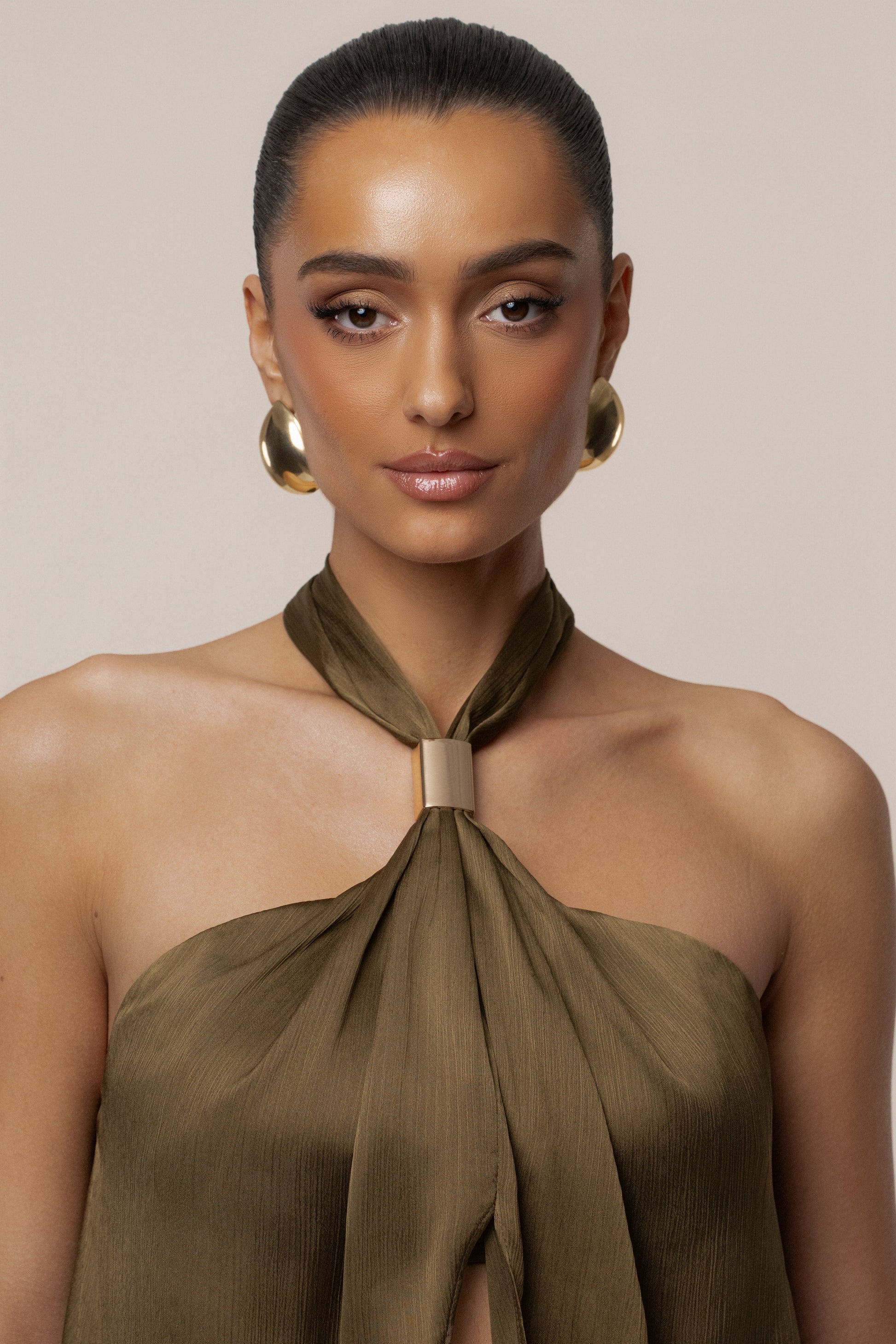 Olive Cascade Satin Pant Set JLUXLABEL